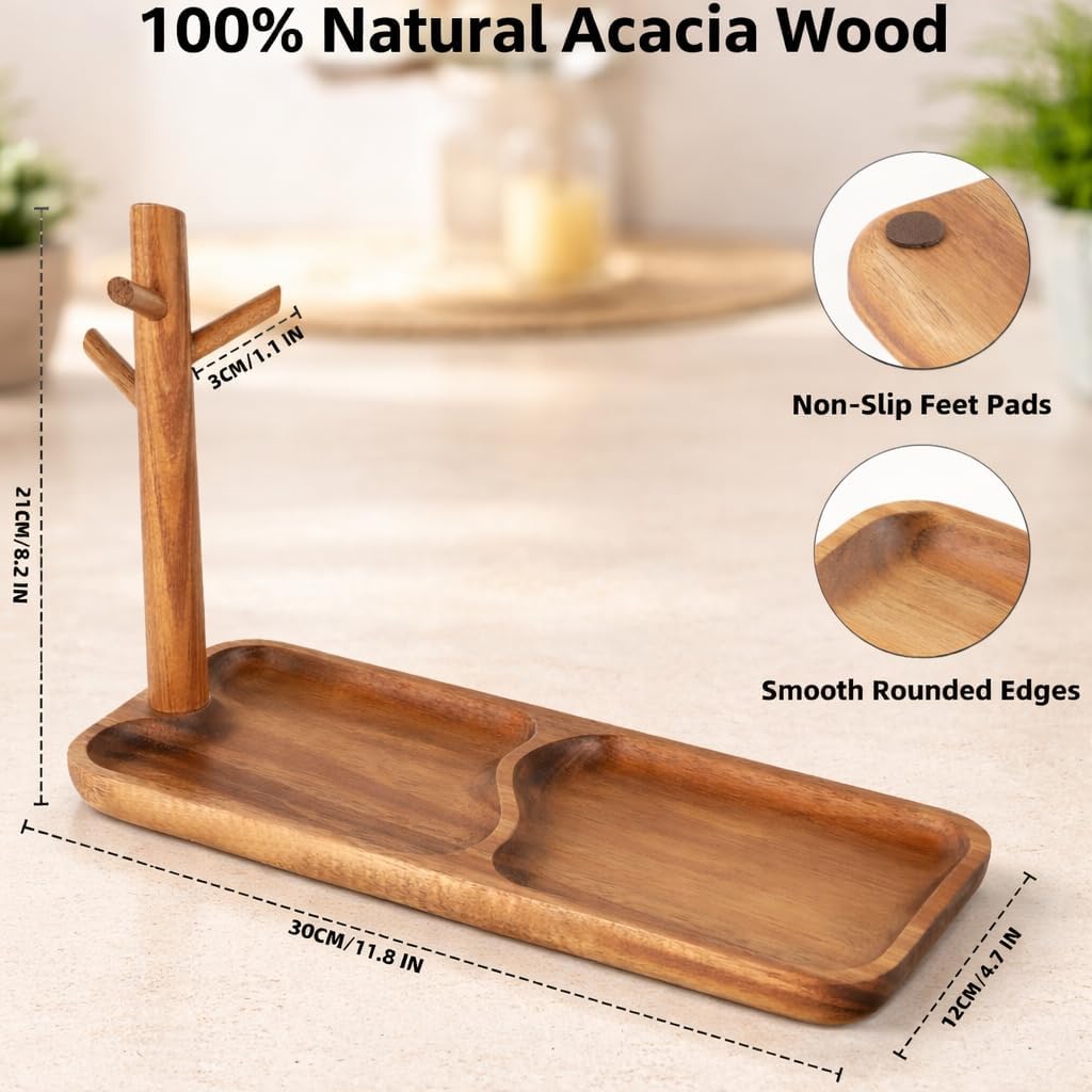 Acacia Wood Key Tray for Entryway Table Rectangle