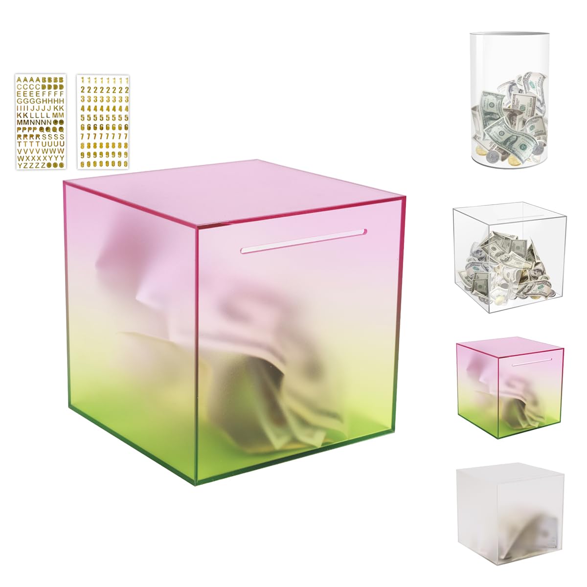(10" H x 6" D) Large Clear Piggy Bank, Acrylic Piggy Bank for Adults Must Break to Open, Unopenable Money Saving Box for Boys Girls Birthday Gift