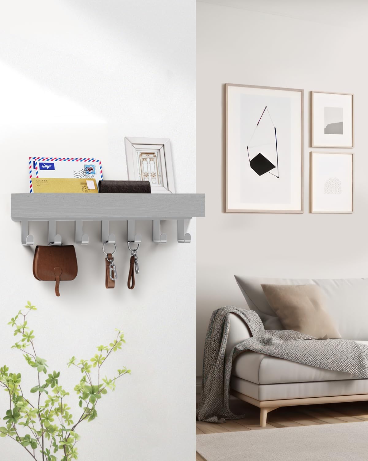 Key Holder Wall Mount Magnetic Adhesive - Key Hooks Rack with shelf