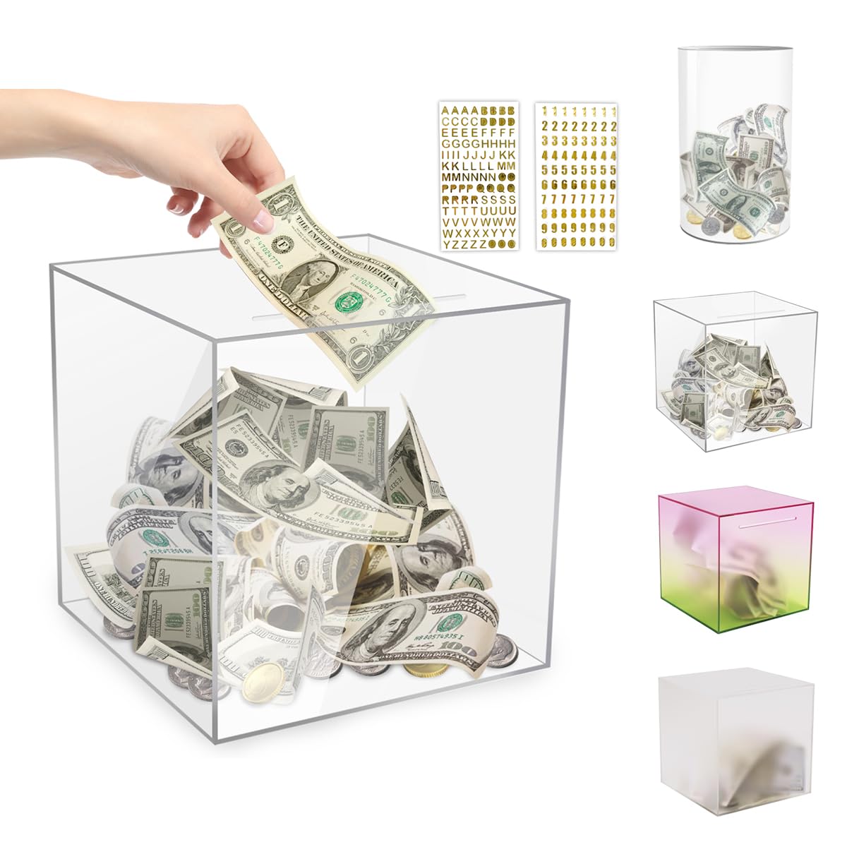 (10" H x 6" D) Large Clear Piggy Bank, Acrylic Piggy Bank for Adults Must Break to Open, Unopenable Money Saving Box for Boys Girls Birthday Gift