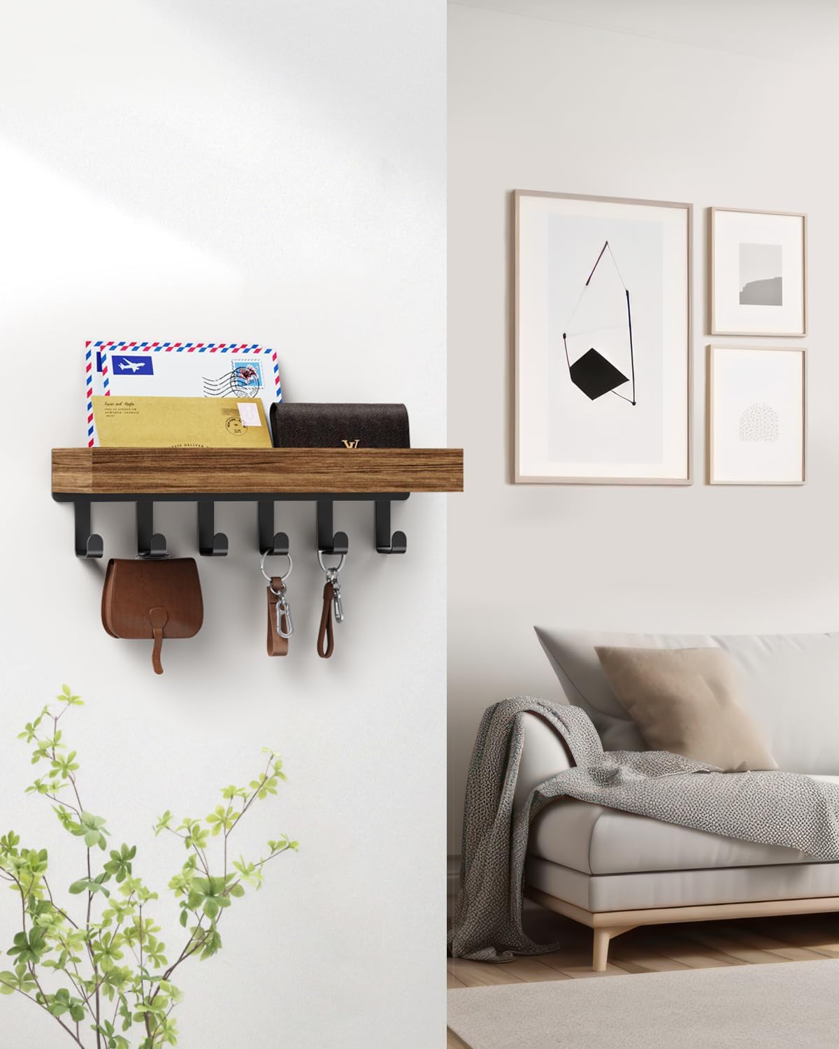 Key Holder Wall Mount Magnetic Adhesive, Key Hooks Rack with Shelf