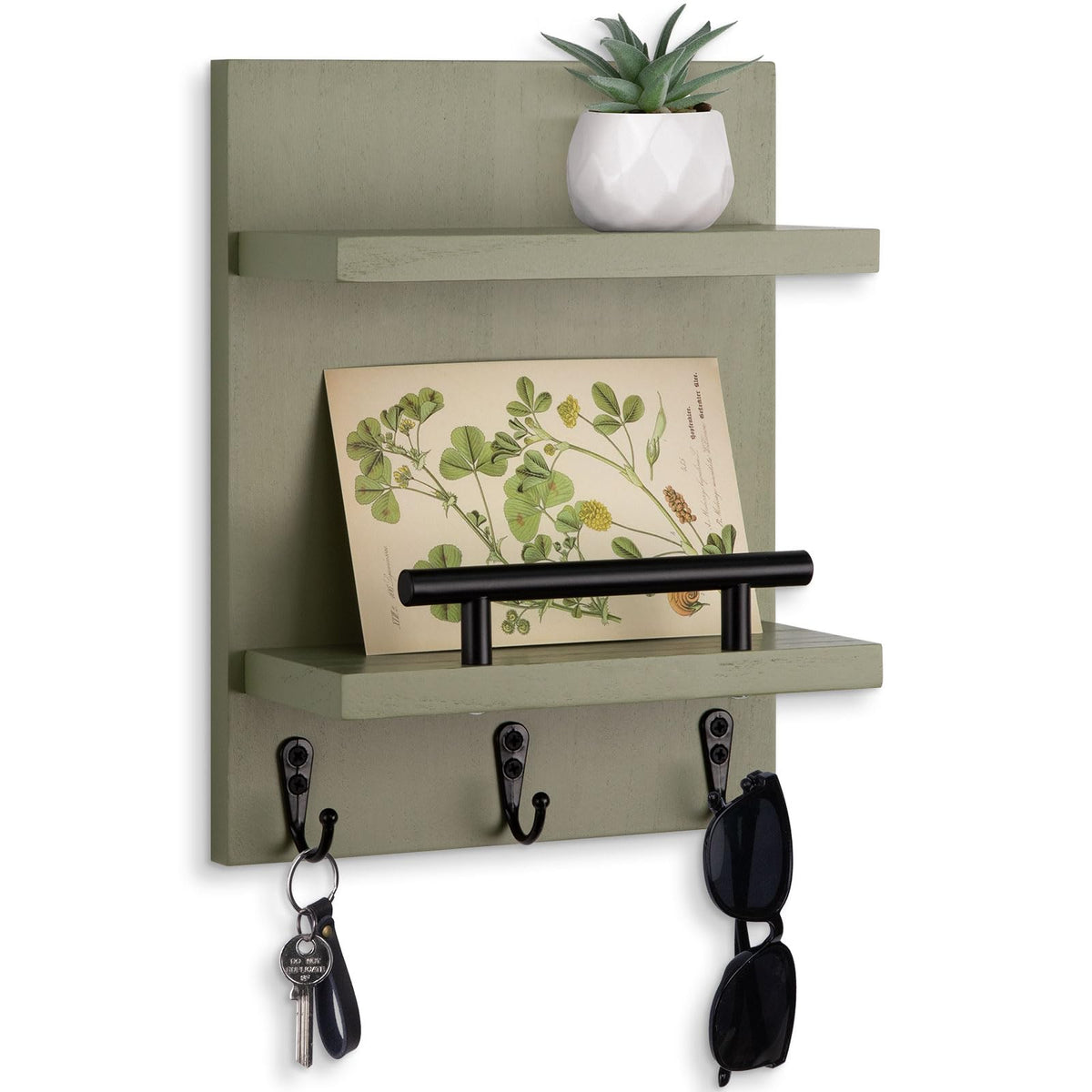 Magnetic Key Holder Wall Mount, Mail Shelf Decor with 3 Key Hooks