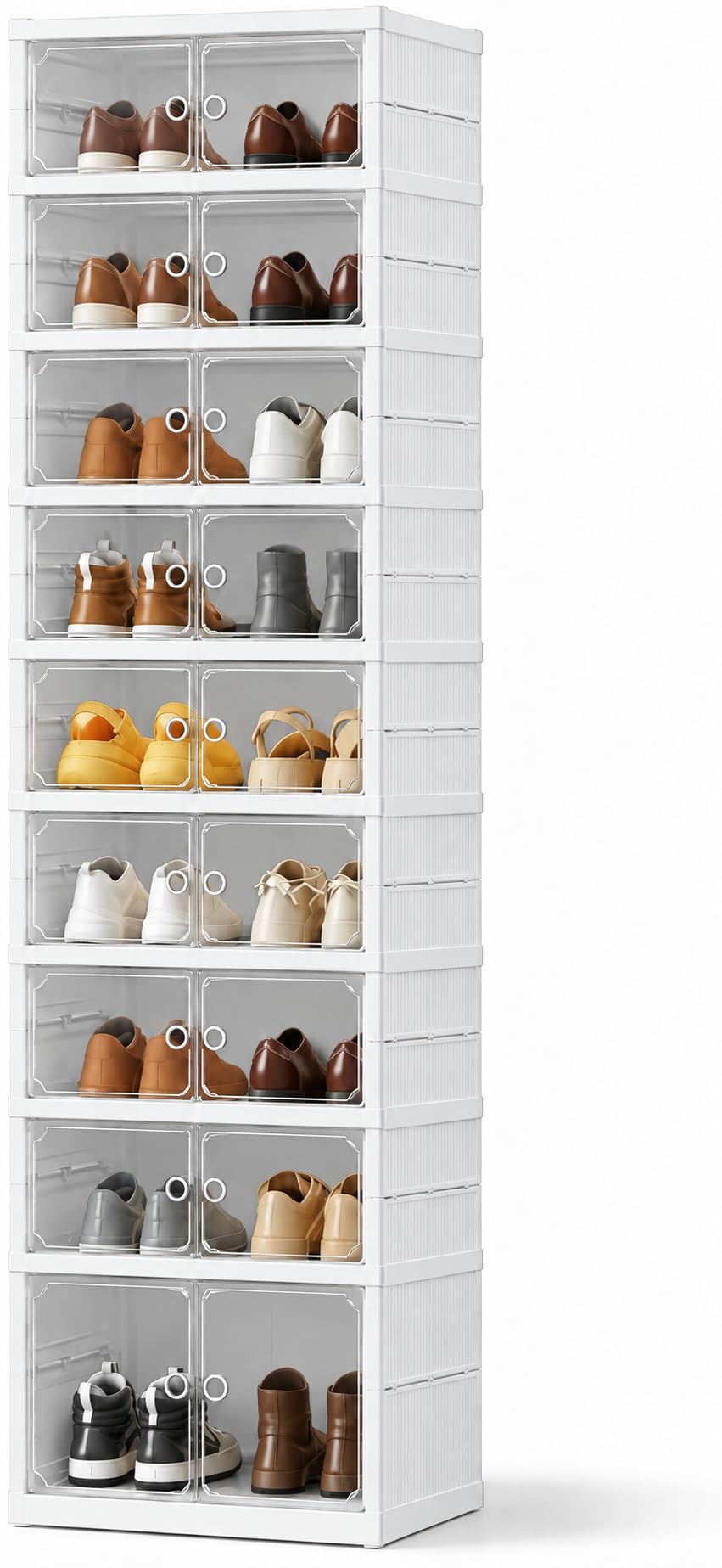 UFORU 9-Tier Black Foldable Shoe Rack,18-Pair Organizer with Magnetic Doors