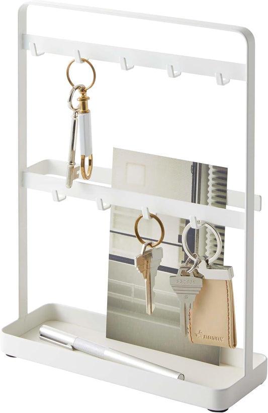 YAMAZAKI Home Key Rack - Modern Hook Organizer Stand Steel One Size White