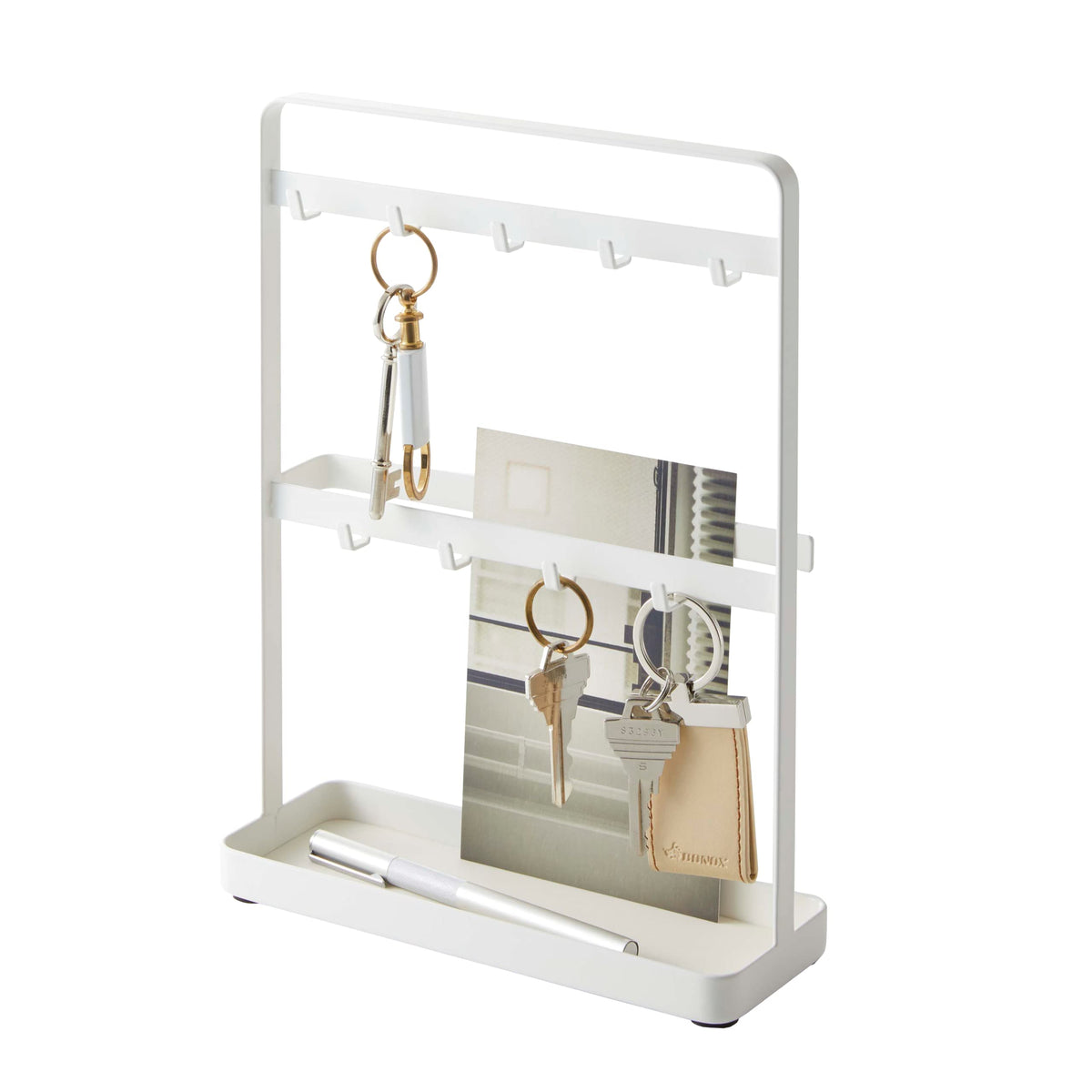 YAMAZAKI Home Key Rack - Modern Hook Organizer Stand Steel One Size White