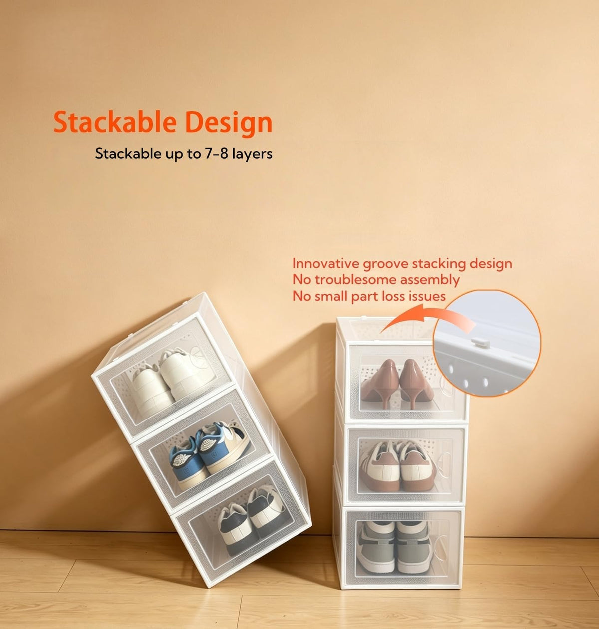 3-Pack Stackable Shoe Storage Organizer Boxes, Men’s Size 10, PP Material (3)