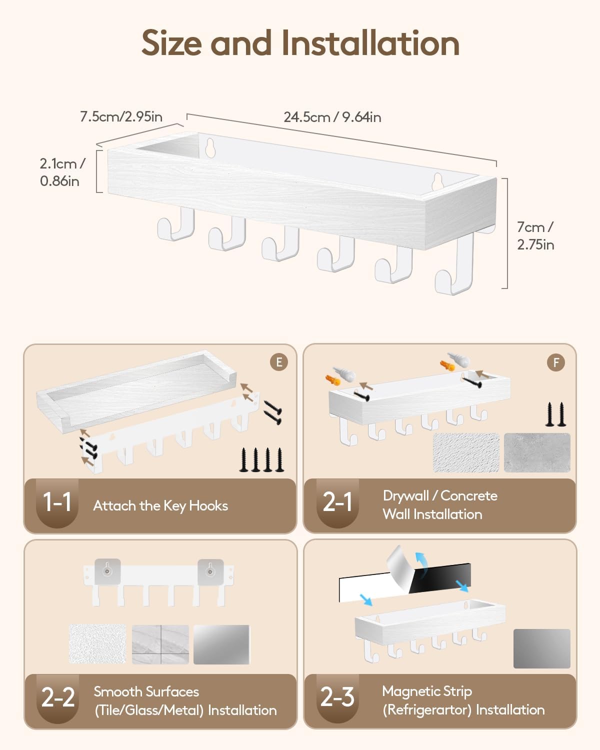 Key Holder Wall Mount Magnetic Adhesive, Key Hooks Rack with Shelf