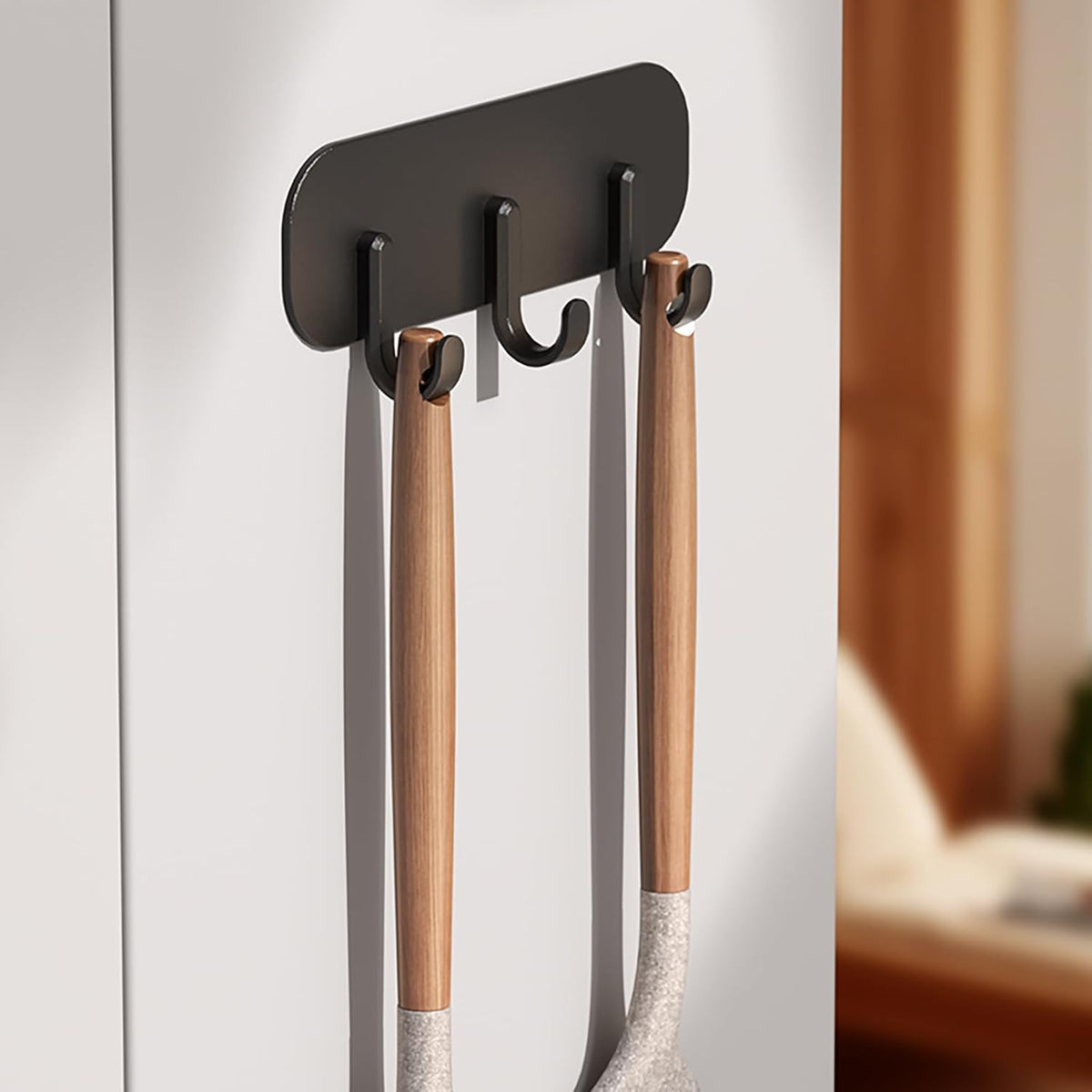 Cubit Co.Magnetic Key Holder with 3 Hooks - Strong Magnetic Hook for Refrigerator & Cabinet, Black or White, No Drill Space Saving Organizer for Kitchen, Entryway, Laundry Room (Black)