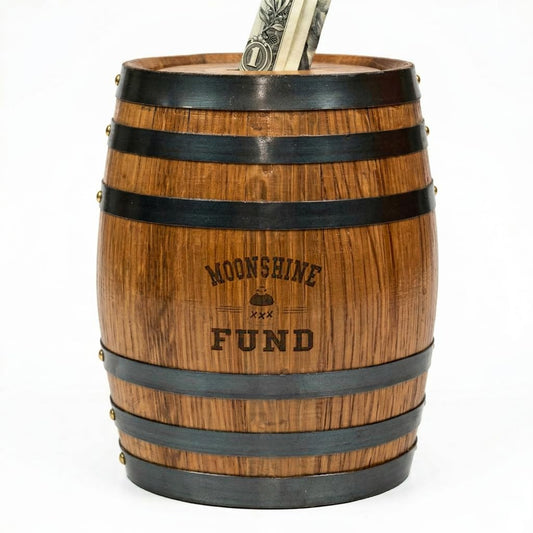 Handmade Wooden Oak Whiskey Barrel Piggy Bank for Adults, Money Saver