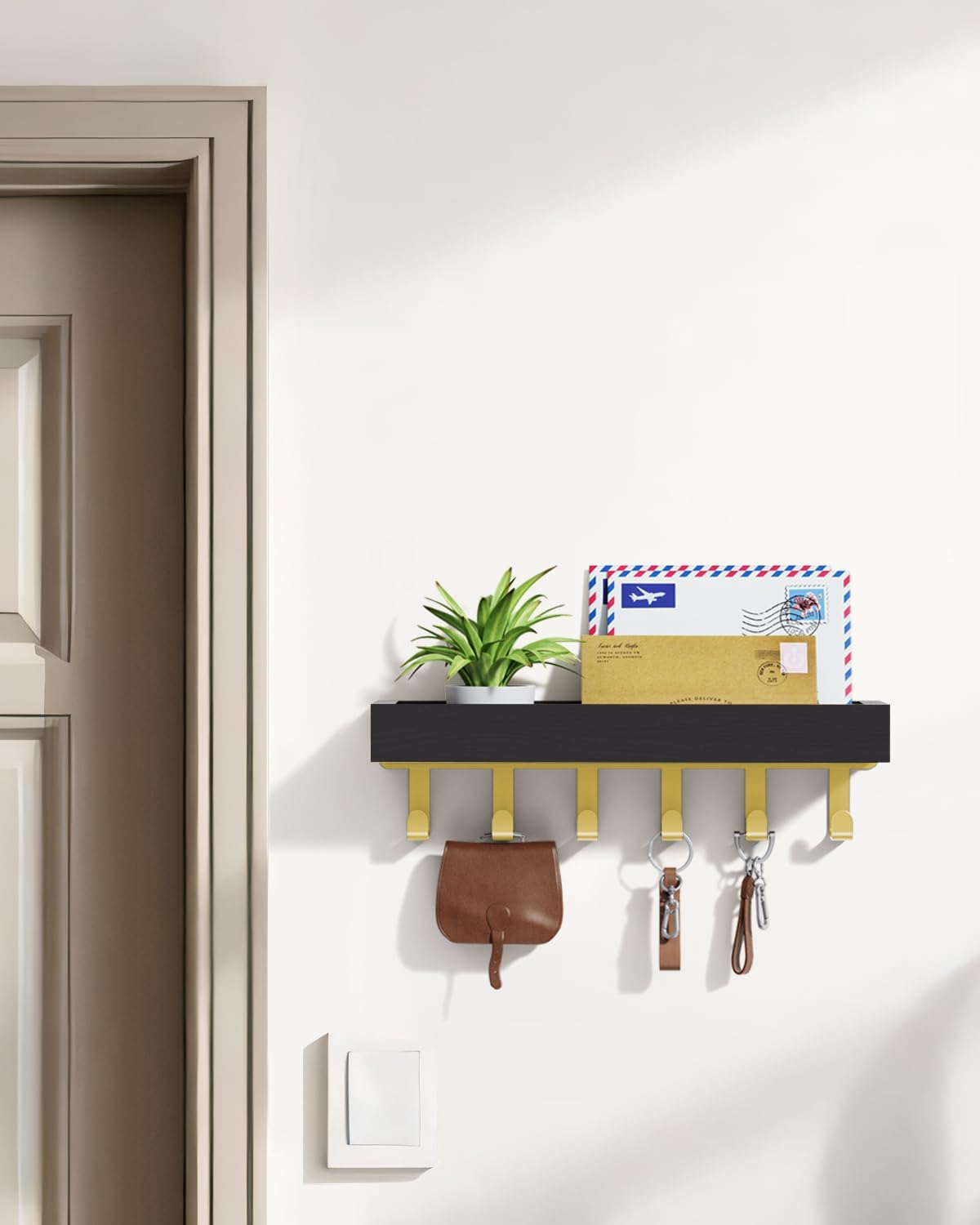 Key Holder Wall Mount Magnetic Adhesive - Key Hooks Rack with shelf