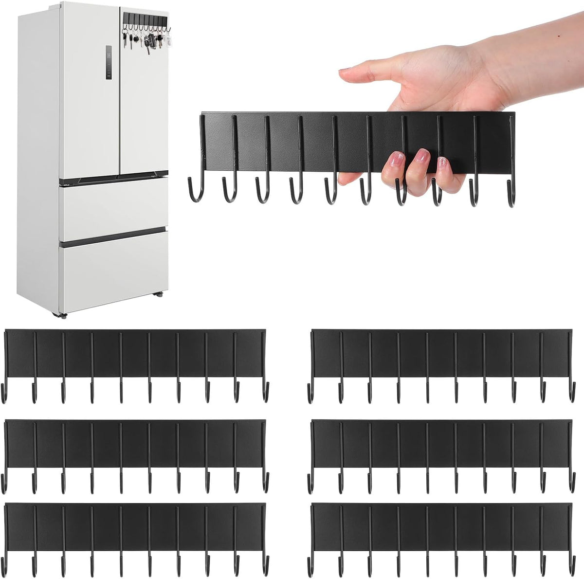 6 Pcs Magnetic Key Holder for Fridge with 10 Hooks, Magnetic Utensil Holder for Wall, Strong Magnetism Keys Hanger Hooks Organizer for Kitchen Metal Door Garage Tools Towel Purse
