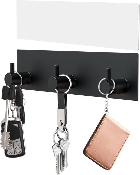 VIS'V Key Holder Wall Mount, Small Adhesive Key Hanger with 3 Hooks, Black