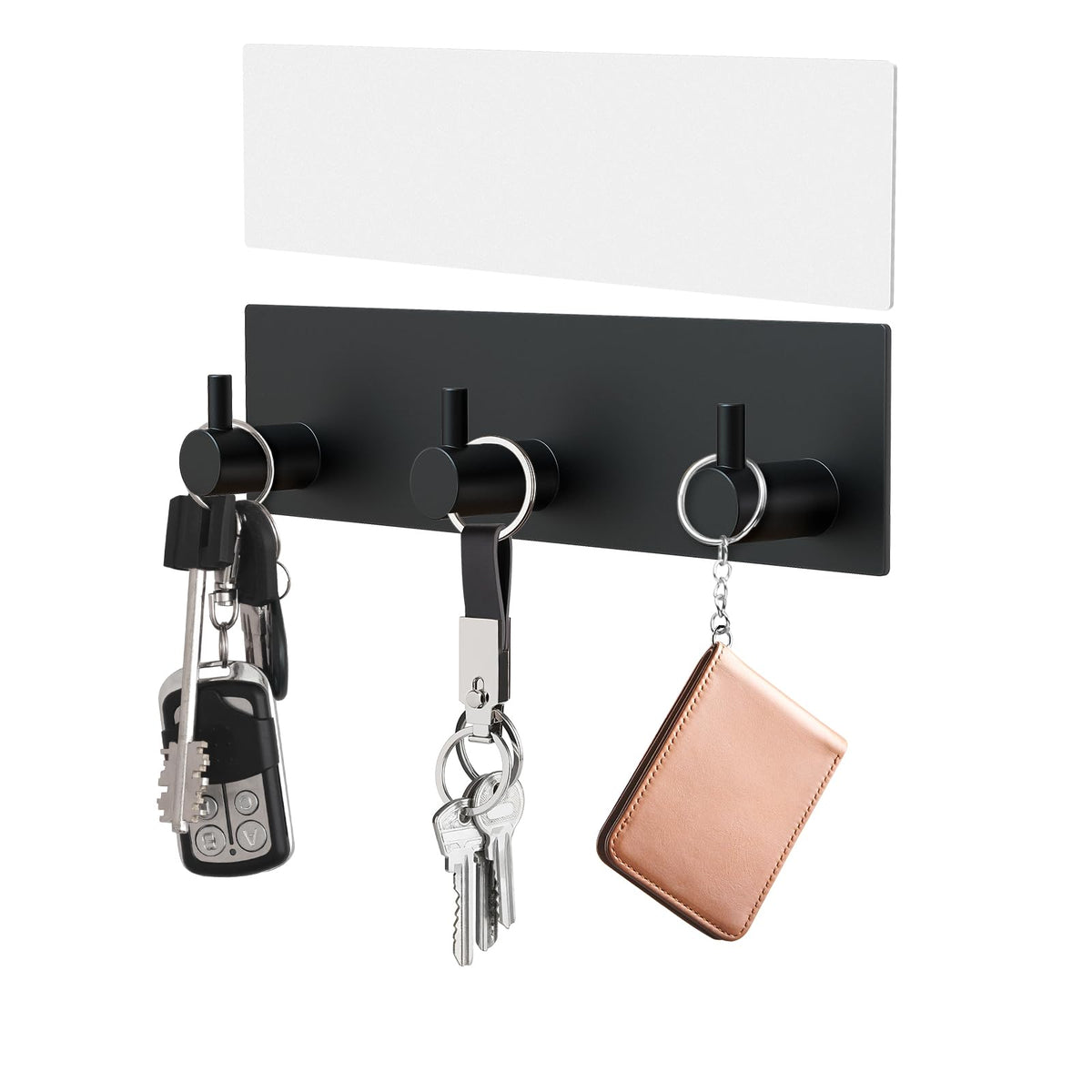 VIS'V Key Holder Wall Mount, Small Adhesive Key Hanger with 3 Hooks, Black