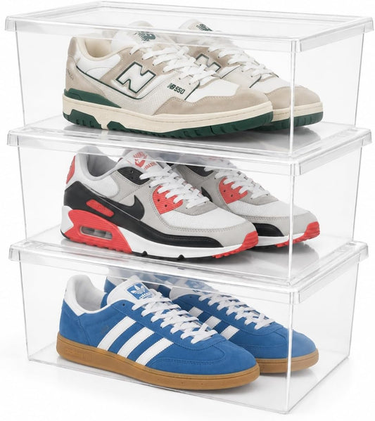 Superio Shoe Box Modern Storage Container 3 Pack - 6.5 Quart/6 Liter, Stackable Plastic Shoe Box Organizer (13.5"L x 8.35"W x 5.2"H)