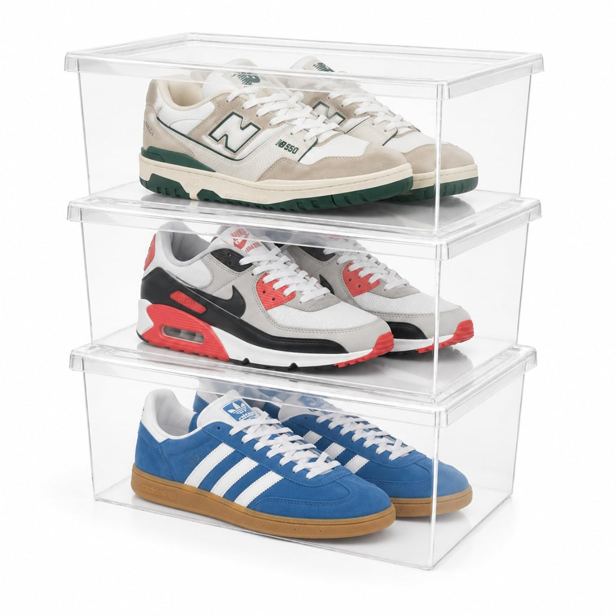 Superio Shoe Box Modern Storage Container 3 Pack - 6.5 Quart/6 Liter, Stackable Plastic Shoe Box Organizer (13.5"L x 8.35"W x 5.2"H)