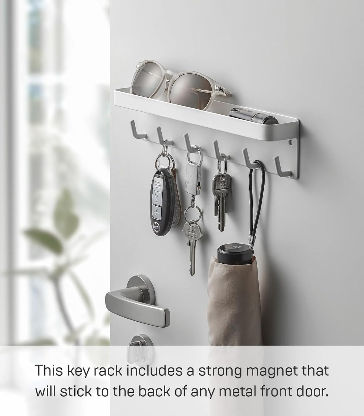 YAMAZAKI Home Magnetic Key Rack with Tray Steel One Size White