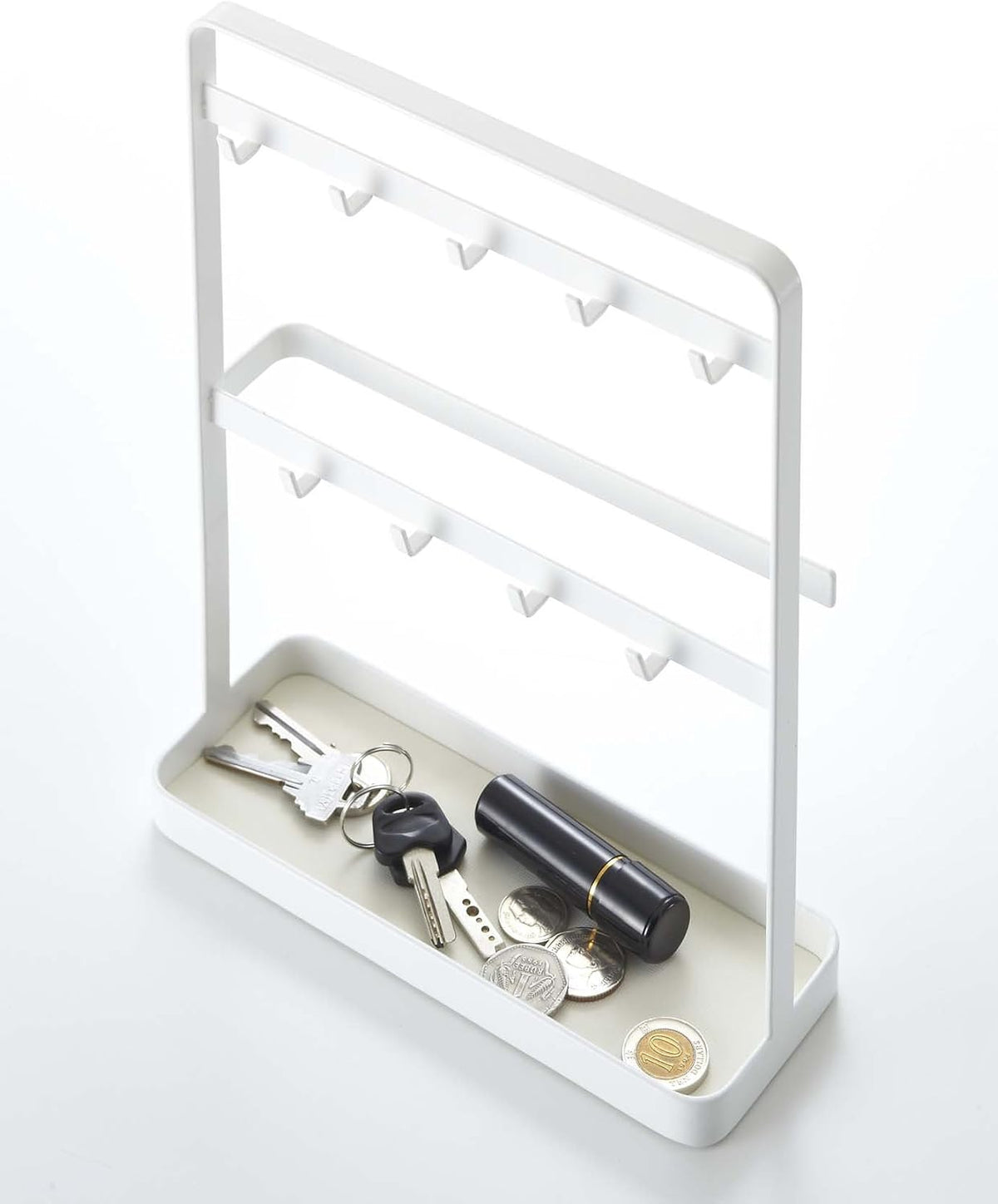YAMAZAKI Home Key Rack - Modern Hook Organizer Stand Steel One Size White