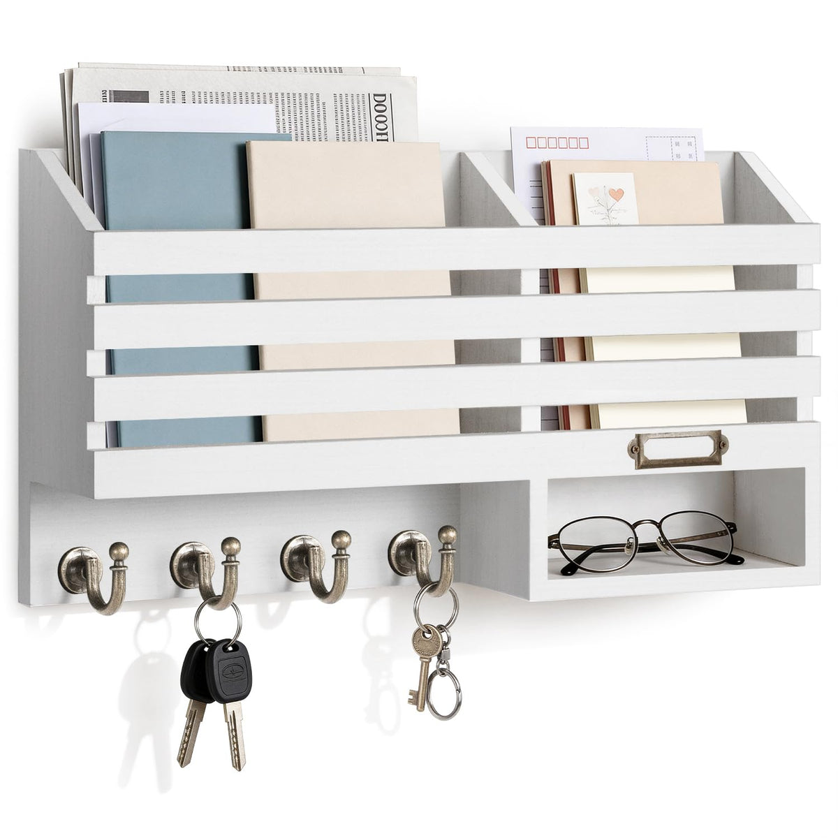 FifthQuarter Key Holder Wall Mount with Drawer and 6 Sturdy Hooks, A-Black