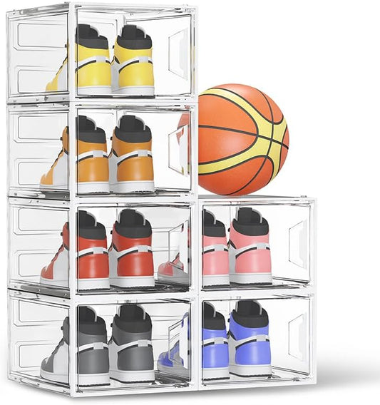 SEE SPRING Clear Shoe Storage Boxes, 6 Pack Stackable Hard Plastic Organizer for Closet Fit Size 14