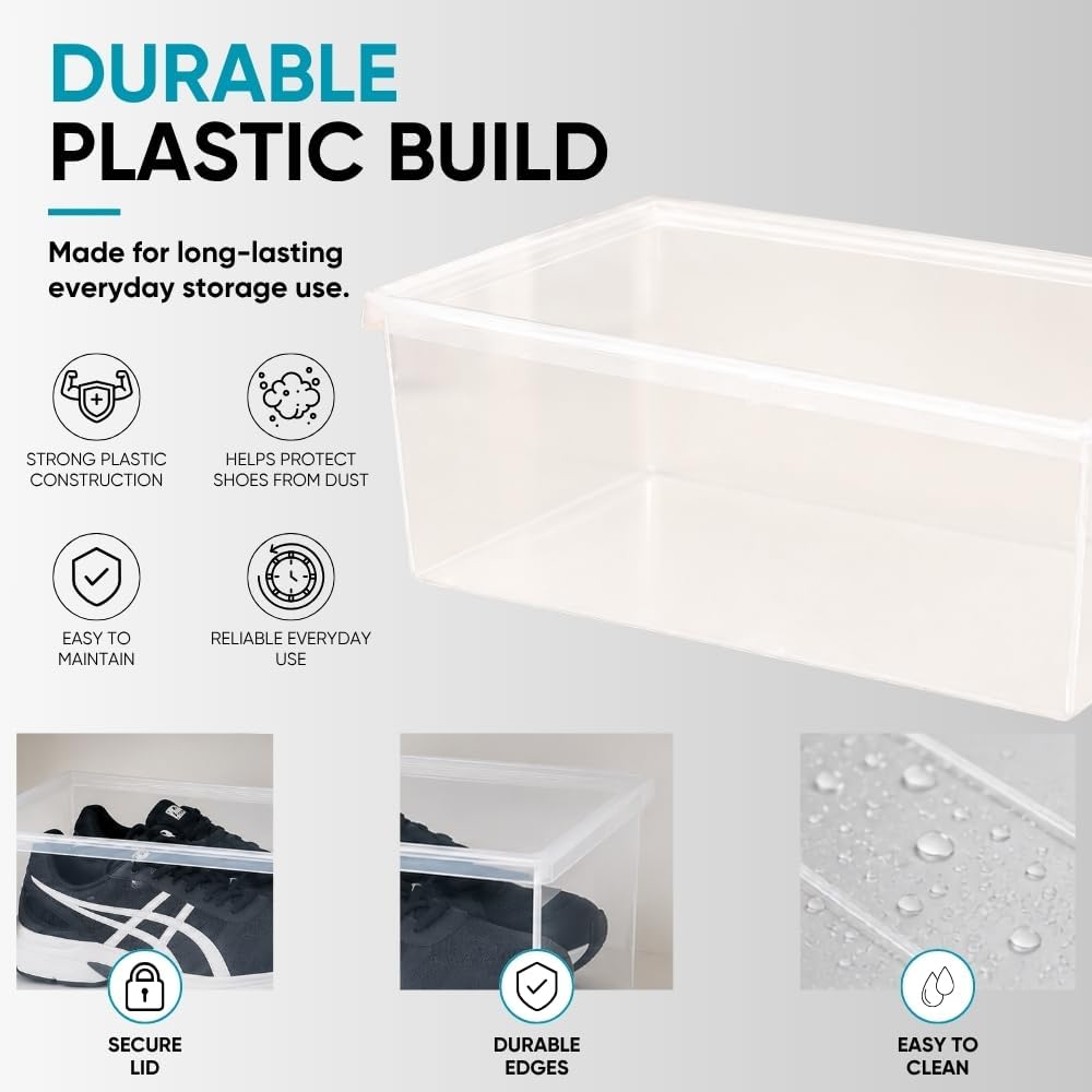 Superio Shoe Box Modern Storage Container 3 Pack - 6.5 Quart/6 Liter, Stackable Plastic Shoe Box Organizer (13.5"L x 8.35"W x 5.2"H)