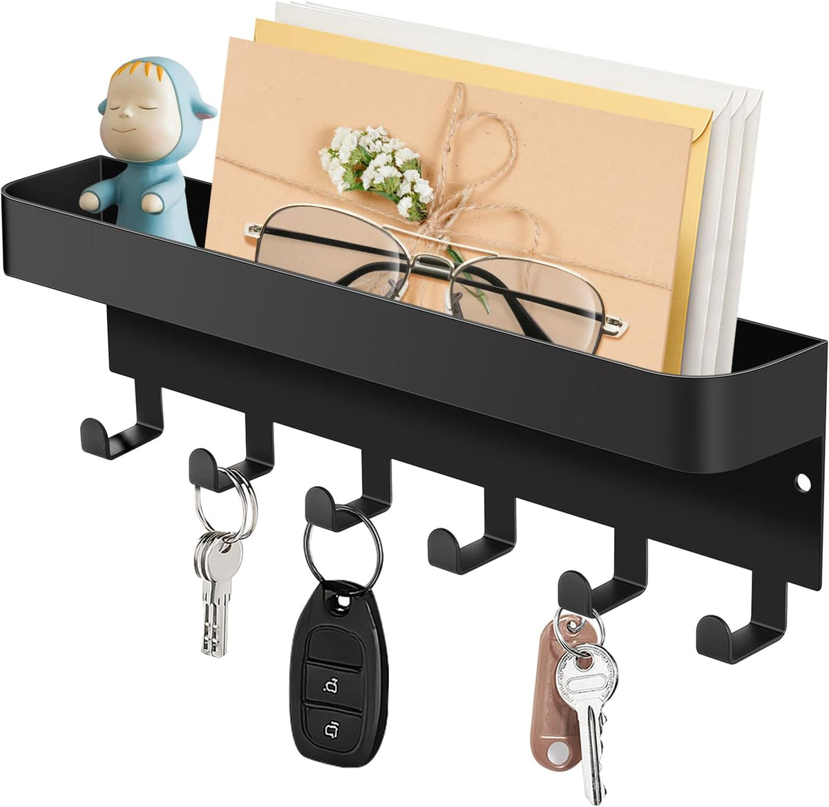 RELBRO Magnetic Key Holder for Fridge, Key Rack with Shelf, Black