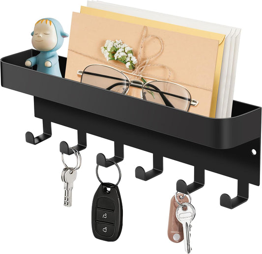RELBRO Magnetic Key Holder for Fridge, Key Rack with Shelf, Black