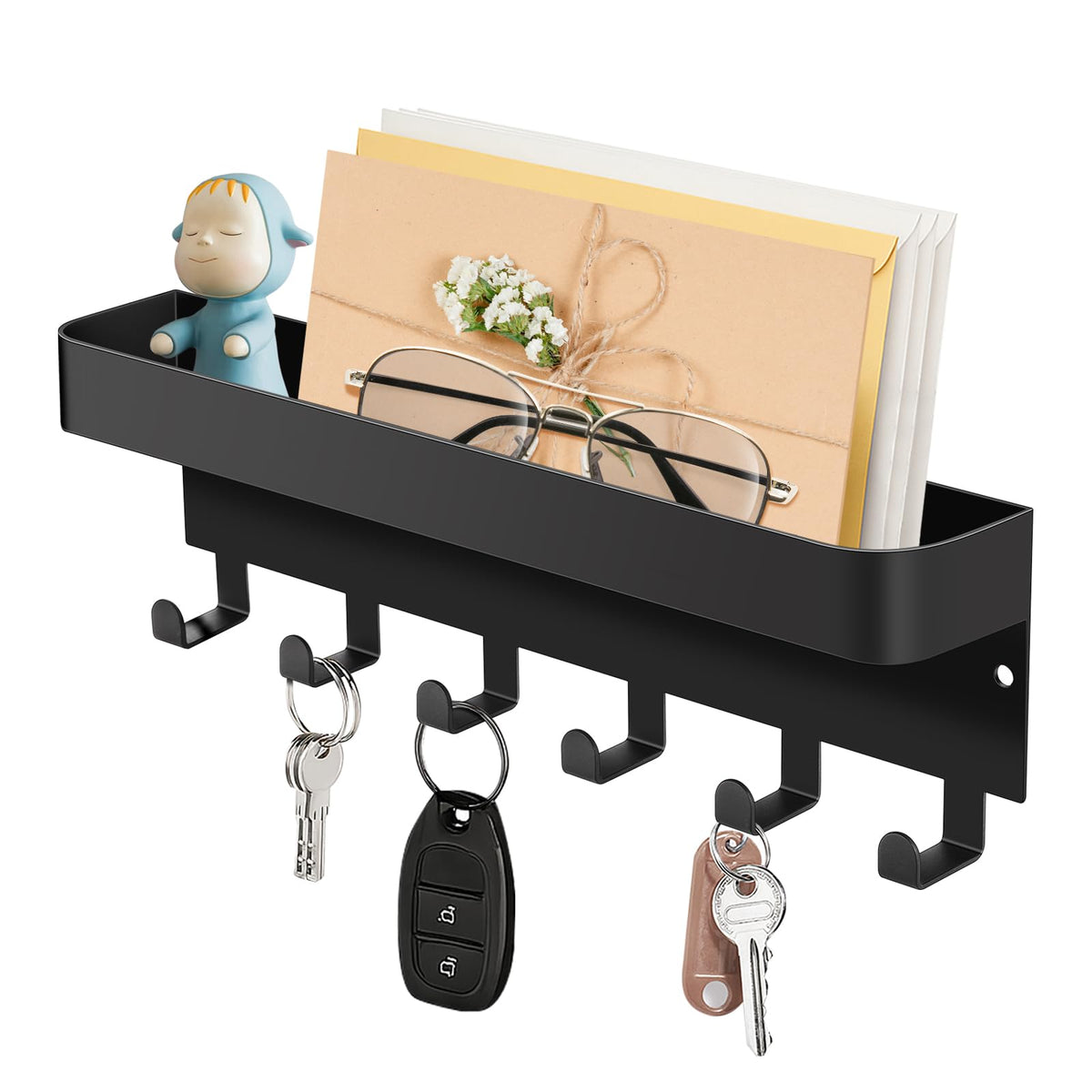 RELBRO Magnetic Key Holder for Fridge, Key Rack with Shelf, White