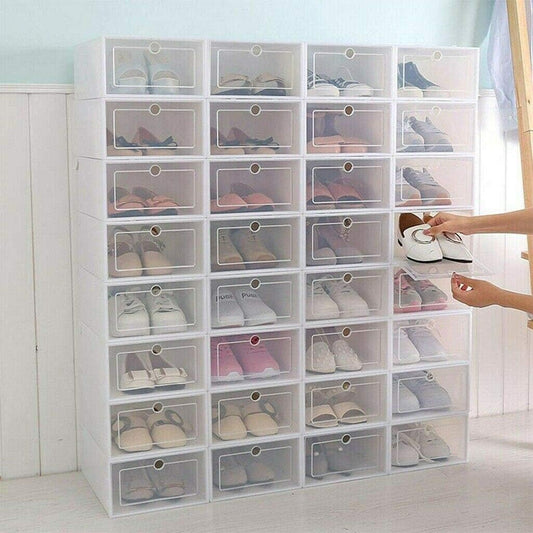24-Pack Clear Plastic Shoe Boxes, Stackable Foldable Shoe Storage Containers with Lids for Closet Organization