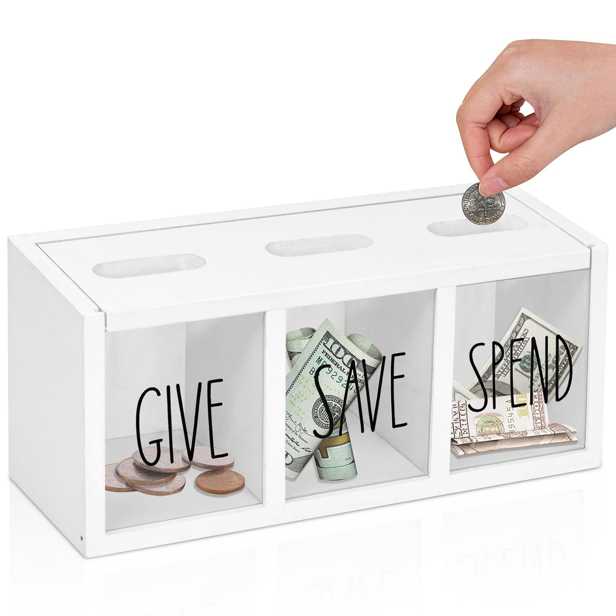 2 Pcs Piggy Bank for Kids Girls Boys, Wooden Give Save Spend Bank for Money Saving Box, Rustic Coin Banks for Adults, Change Coin Jar for Piggy Bank Toy, Early Ideas for Kids
