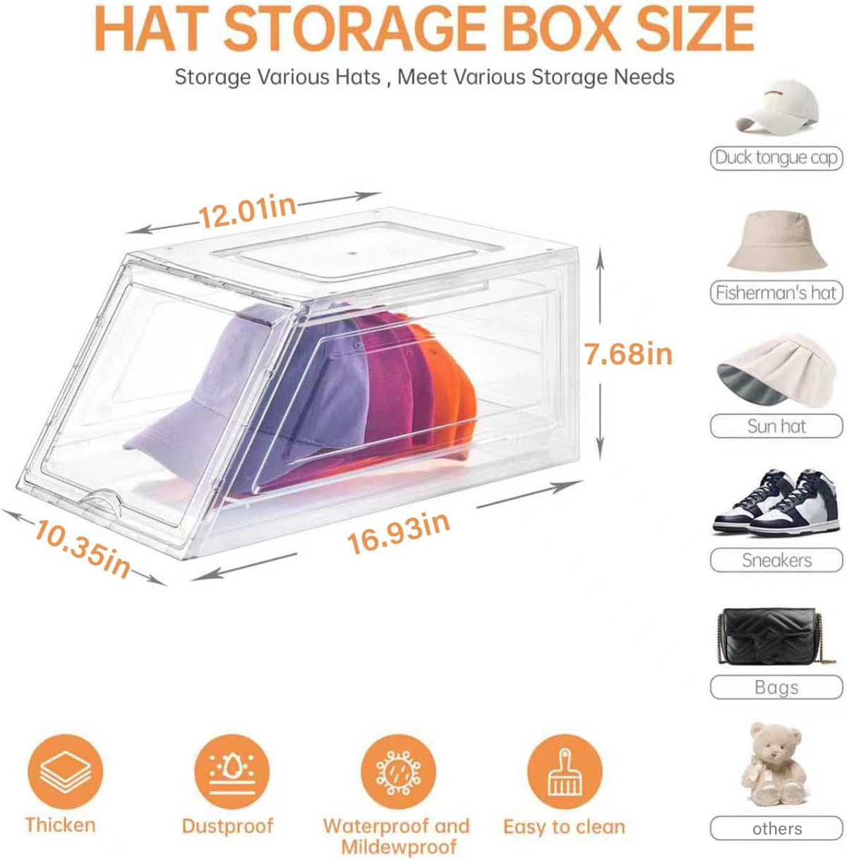 Stackable Clear Hat Organizer for Baseball Caps with Sliding Drawer