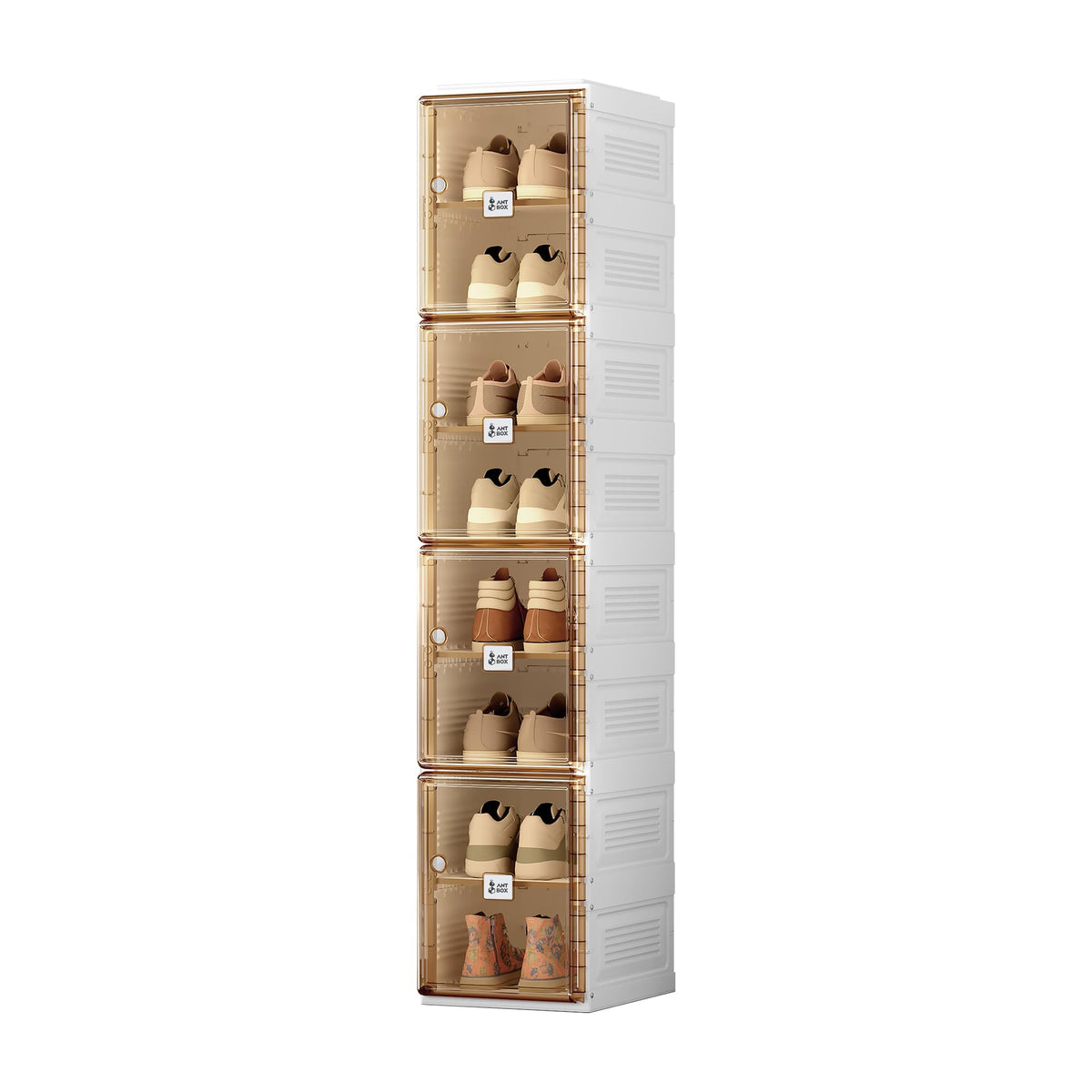 ANTBOX Shoe Organizer Storage Box, Portable Folding Shoe Rack For Closet With Magnetic Clear Door,Large Sneaker Cabinet Bins Sturdy Easy Assembly 8 Layers-16 Grids