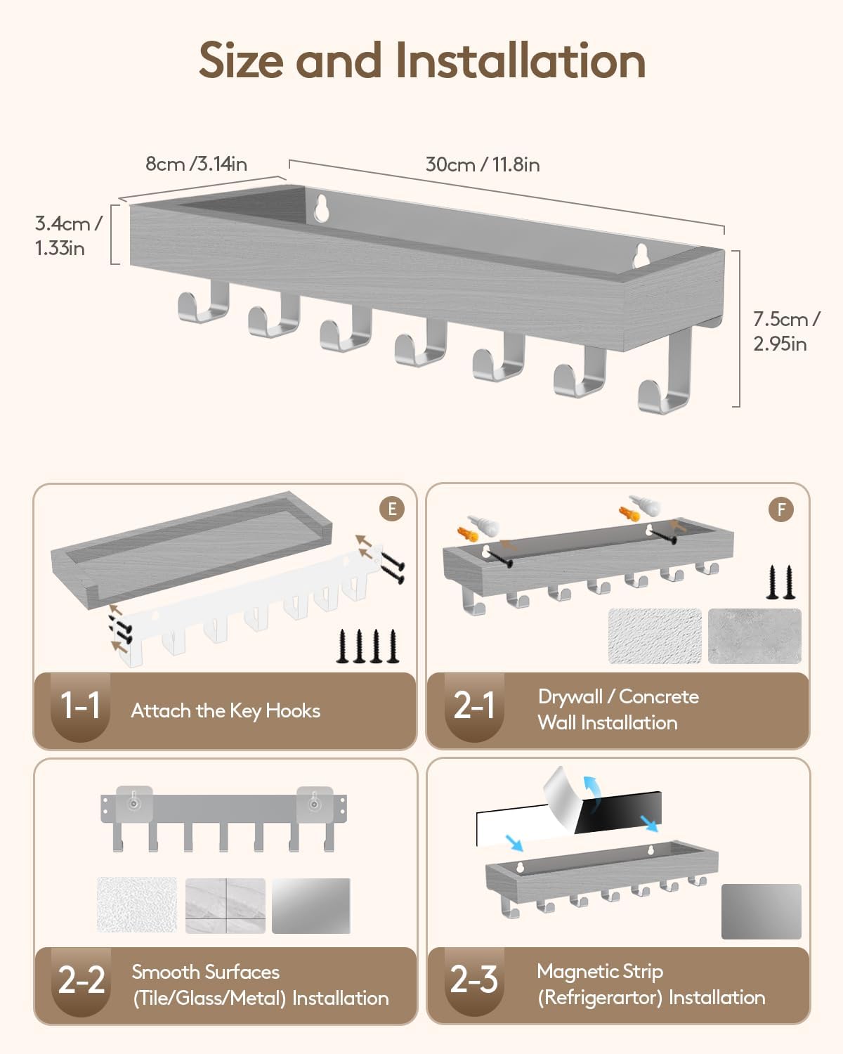 Key Holder Wall Mount Magnetic Adhesive - Key Hooks Rack with shelf