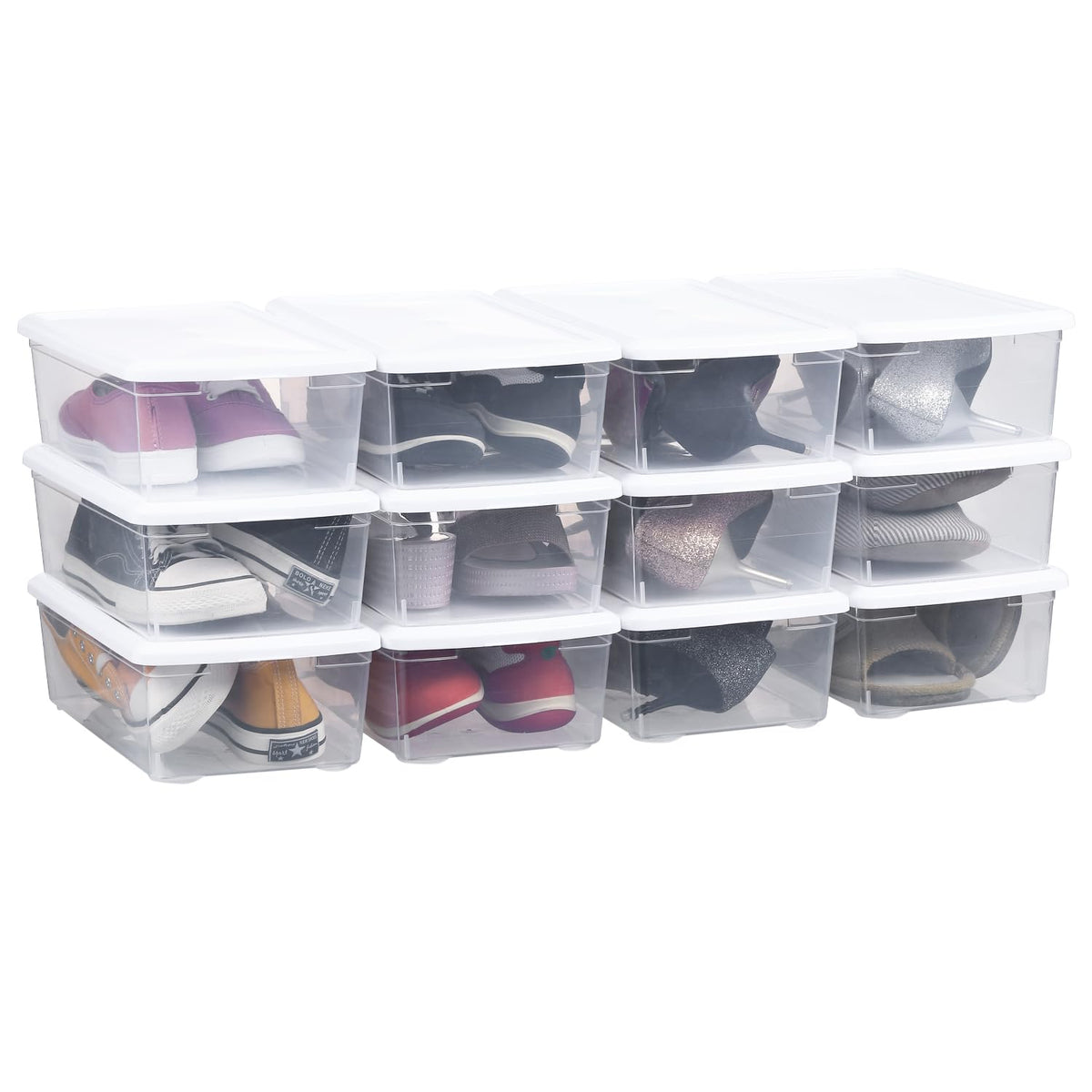 Stackable Plastic Storage Shoebox,Clear Bins (Transparent 8Pack)