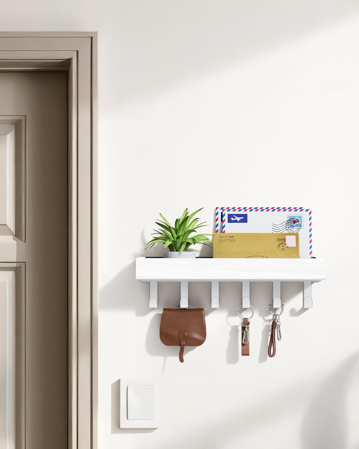 Key Holder Wall Mount Magnetic Adhesive, Key Hooks Rack with Shelf