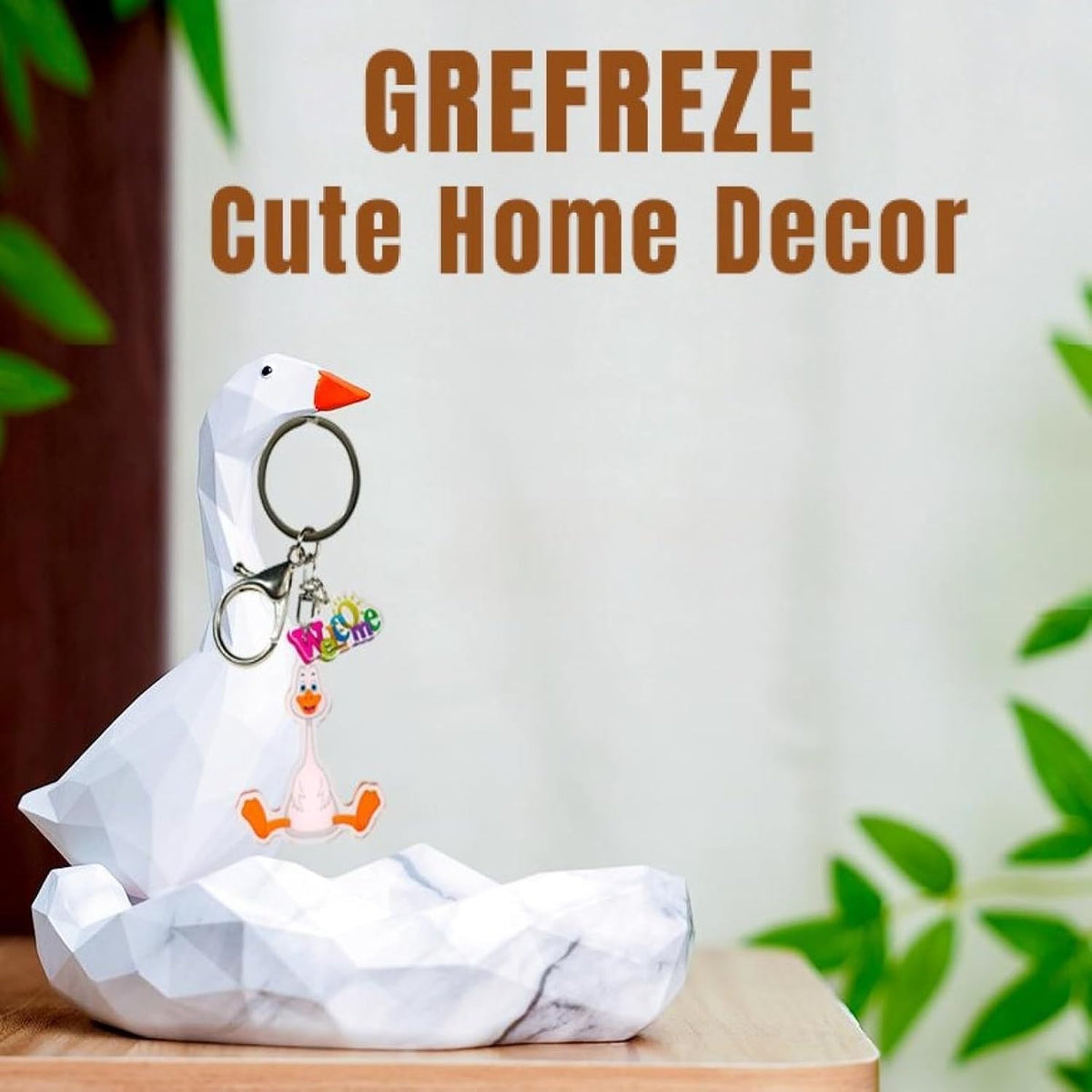 7 in Desk Goose Silly Goose Key Holder with Geometric Polygonal Tray