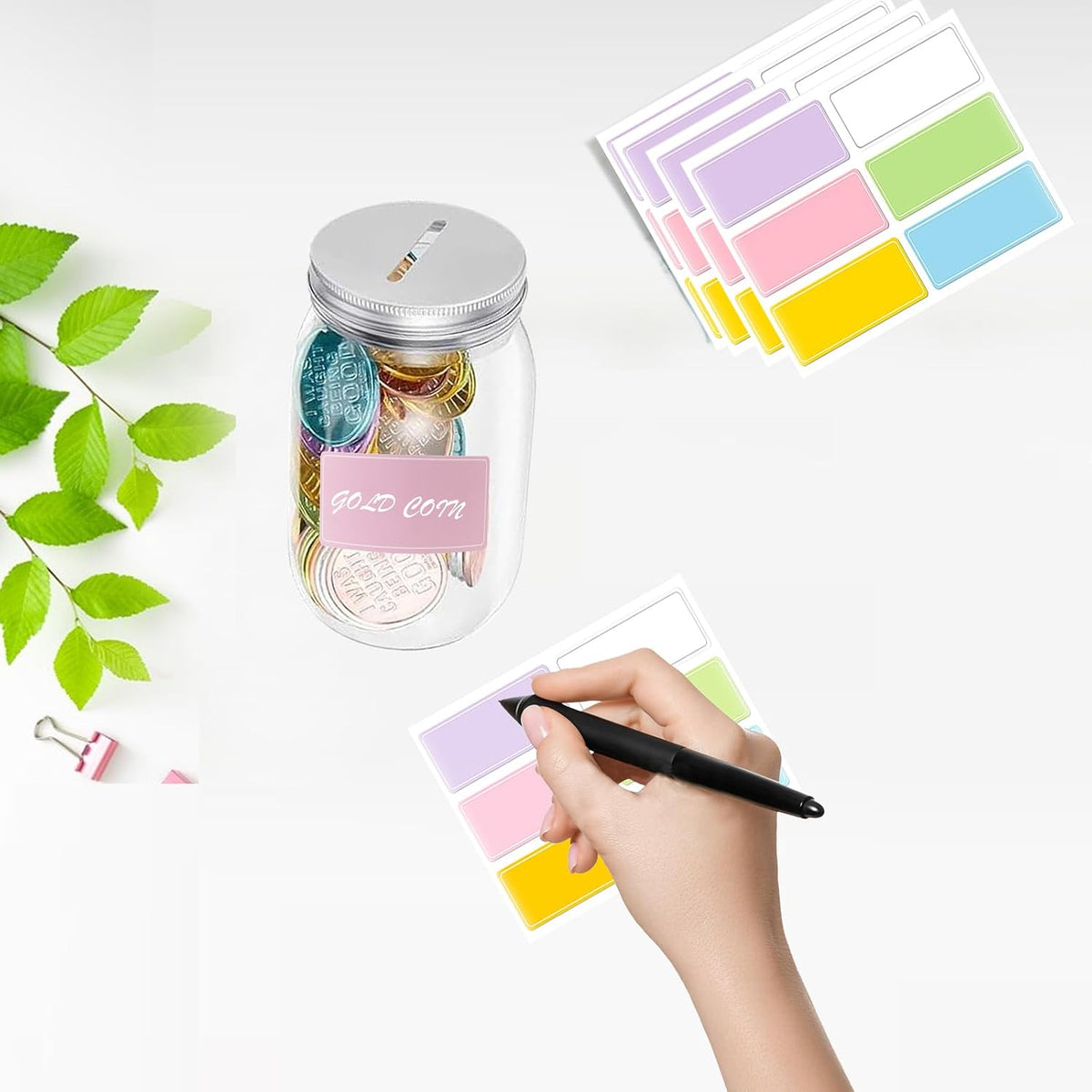 12 PCS Coin Jars for Behavior Tokens, Clear Plastic Reward Jars with Blank Labels, Reward System Behavior Management for Teacher Supplies, 400 ml
