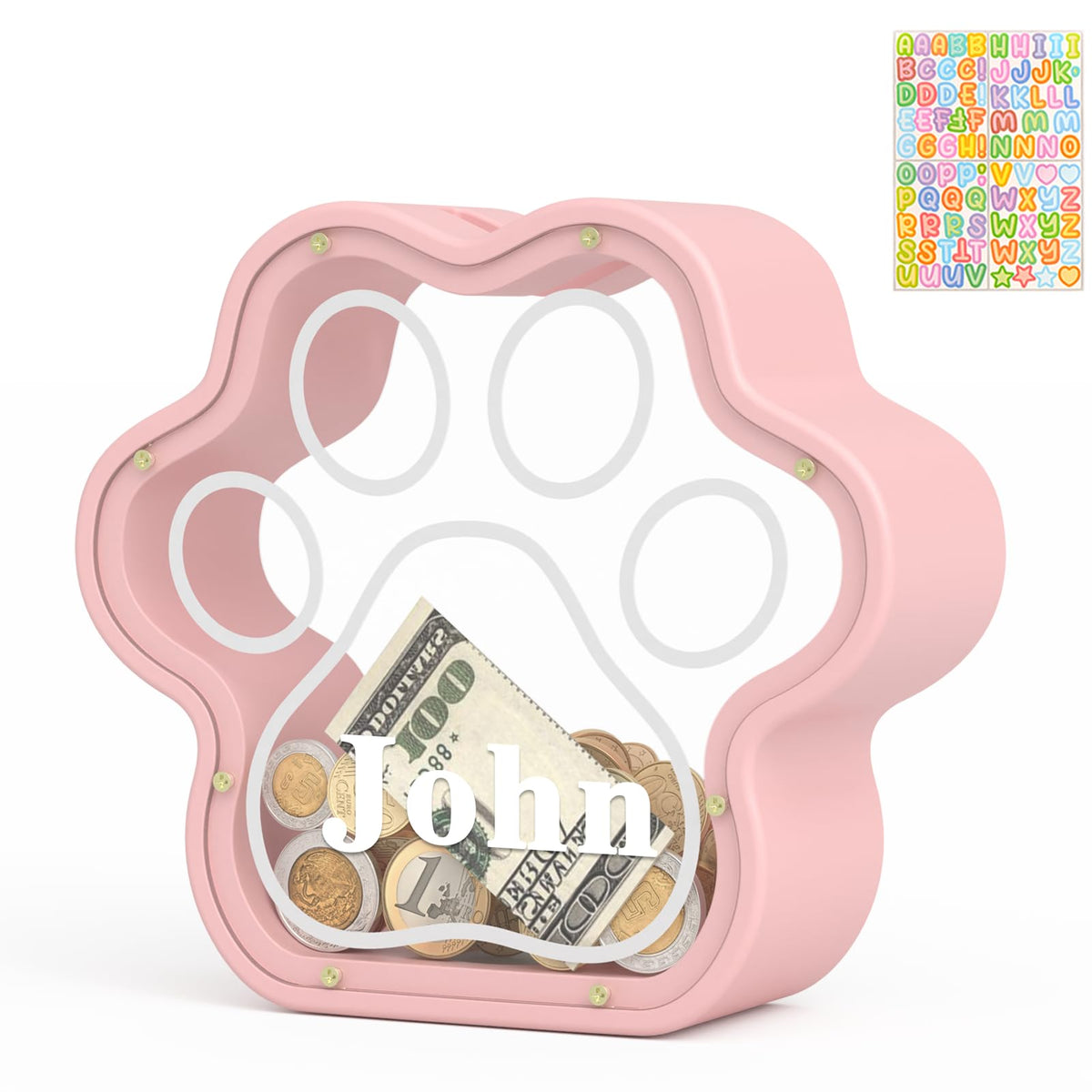 KMC Wooden Piggy Bank for Kids, Natural Cat Dog Paw Coin Bank with Stickers