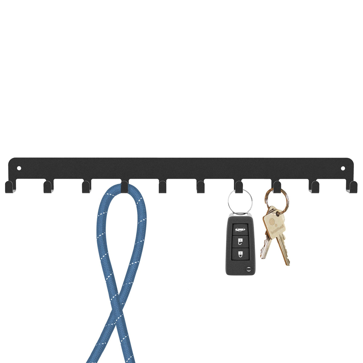 Key Holder Steel Metal Wall Key Hanger with Hooks for car, Apartment, Storage, Keys Black. Adhesive Tape Included.