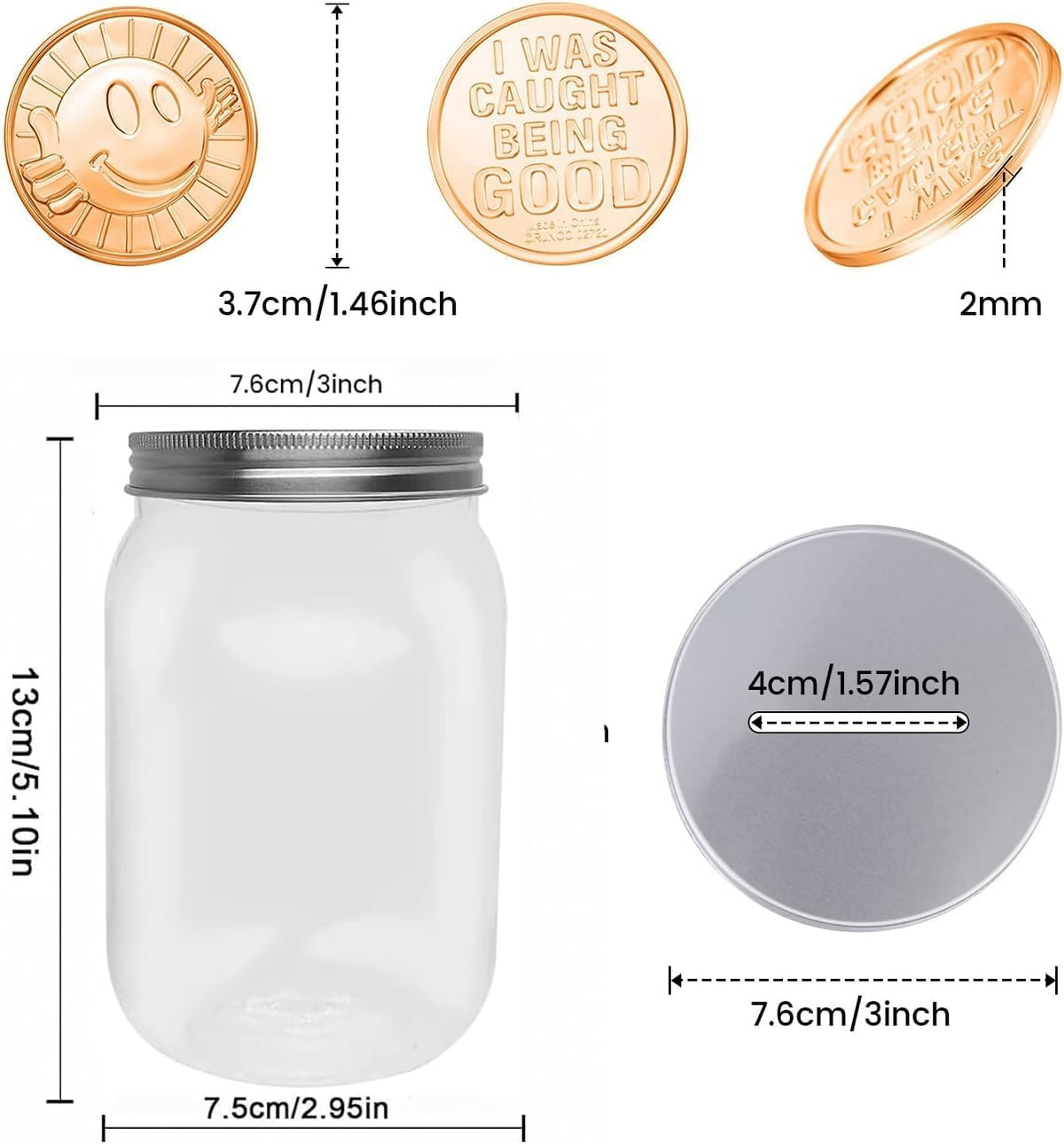 I was Caught Being Good Coins Tokens with Mason Jar, 100 Pcs Colorful Plastic Reward Incentive Behavior Pretend Play Coins, Reward Plastic Play Incentive Tokens for Kids School Teacher