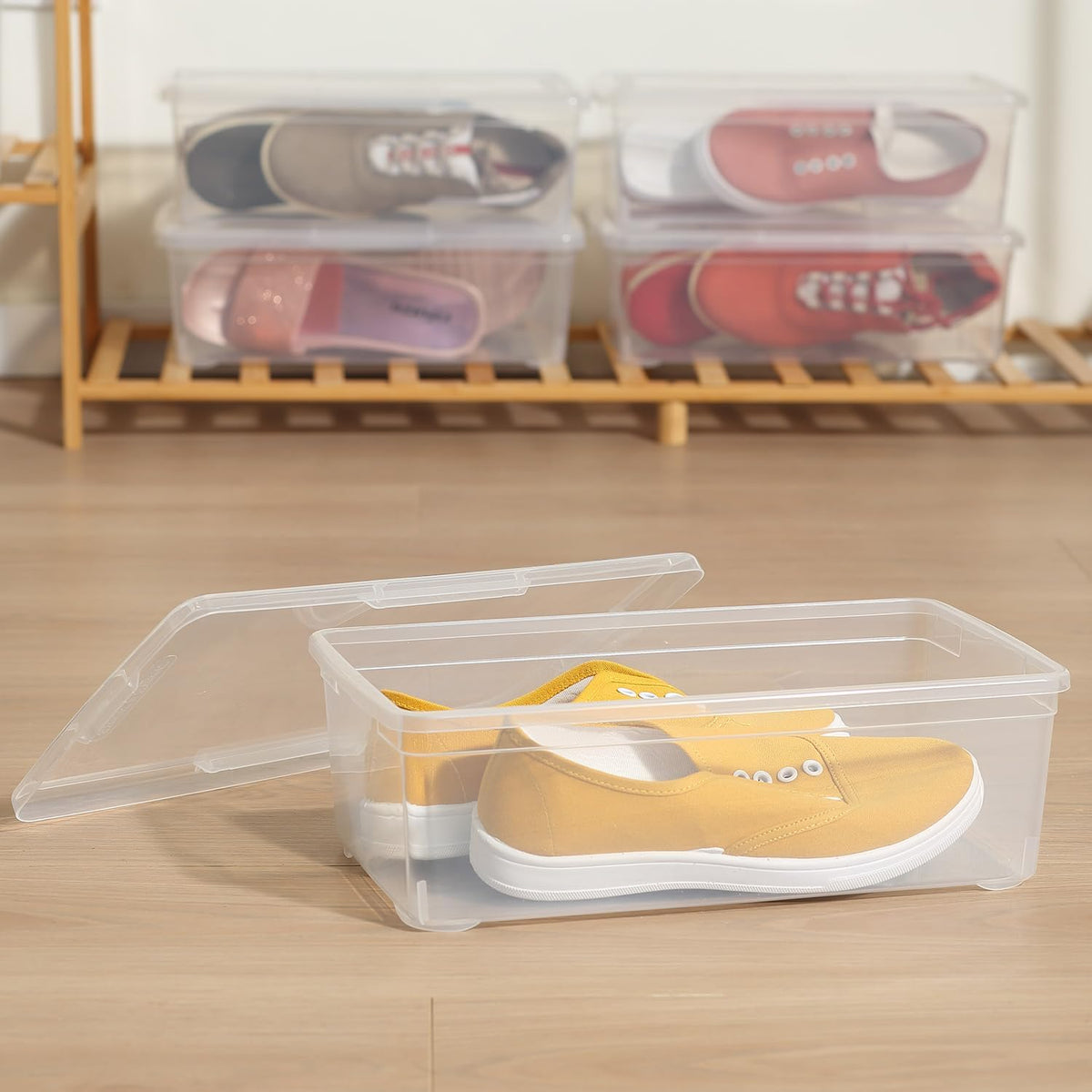 Clear Storage Bins with Lids Shoe Boxes 12 Packs Plastic Storage Containers