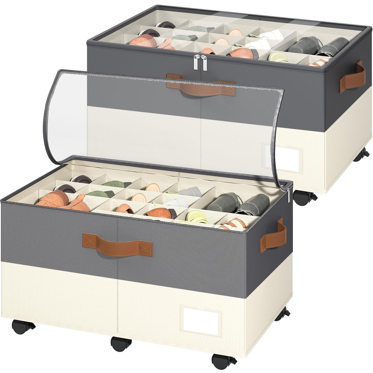 Foyego Shoe Organizer for Closet, Shoe Storage with Wheels, Beige