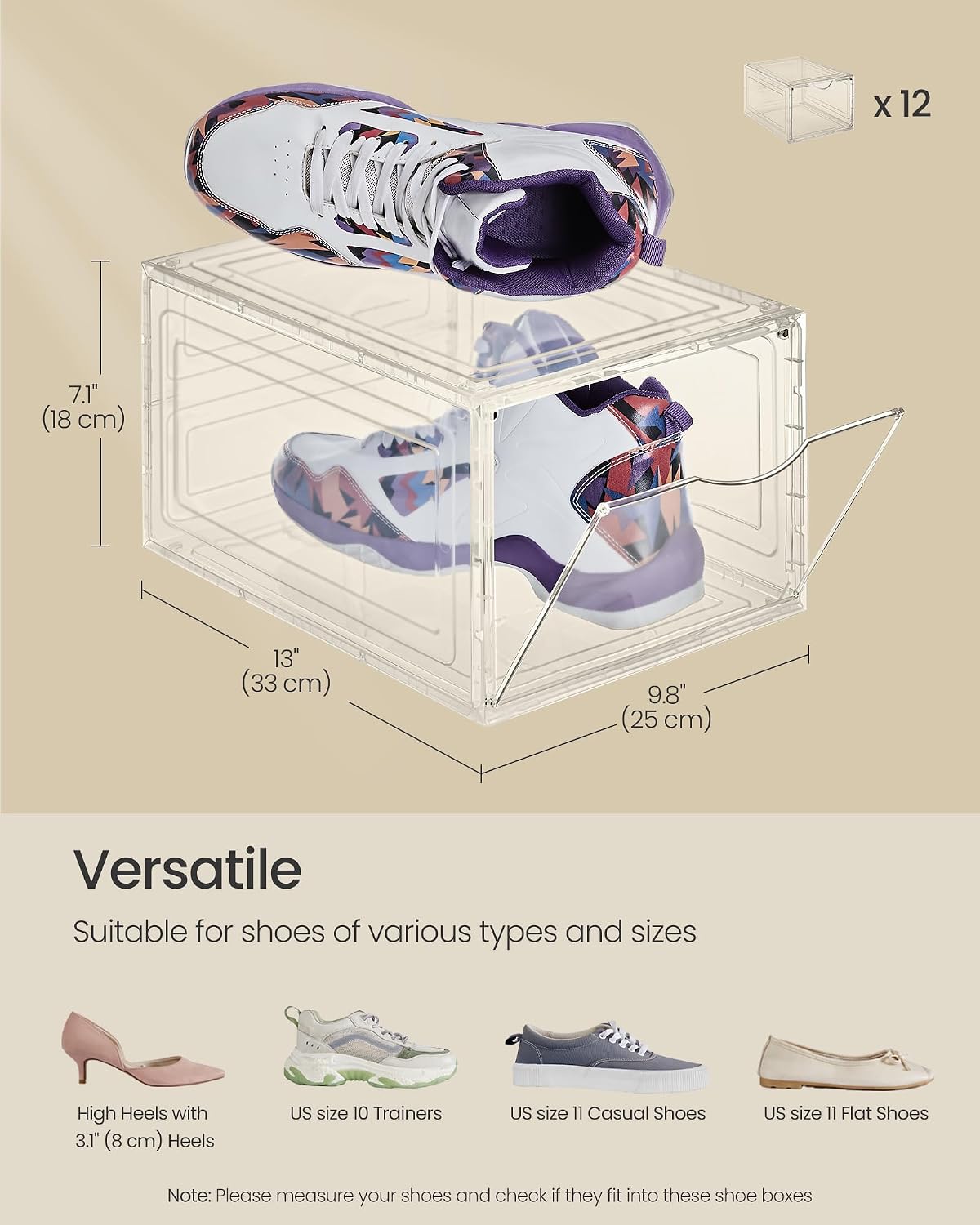 SONGMICS Shoe Boxes, Set of 12, Clear Plastic Sneaker Box, Up to US Size 11