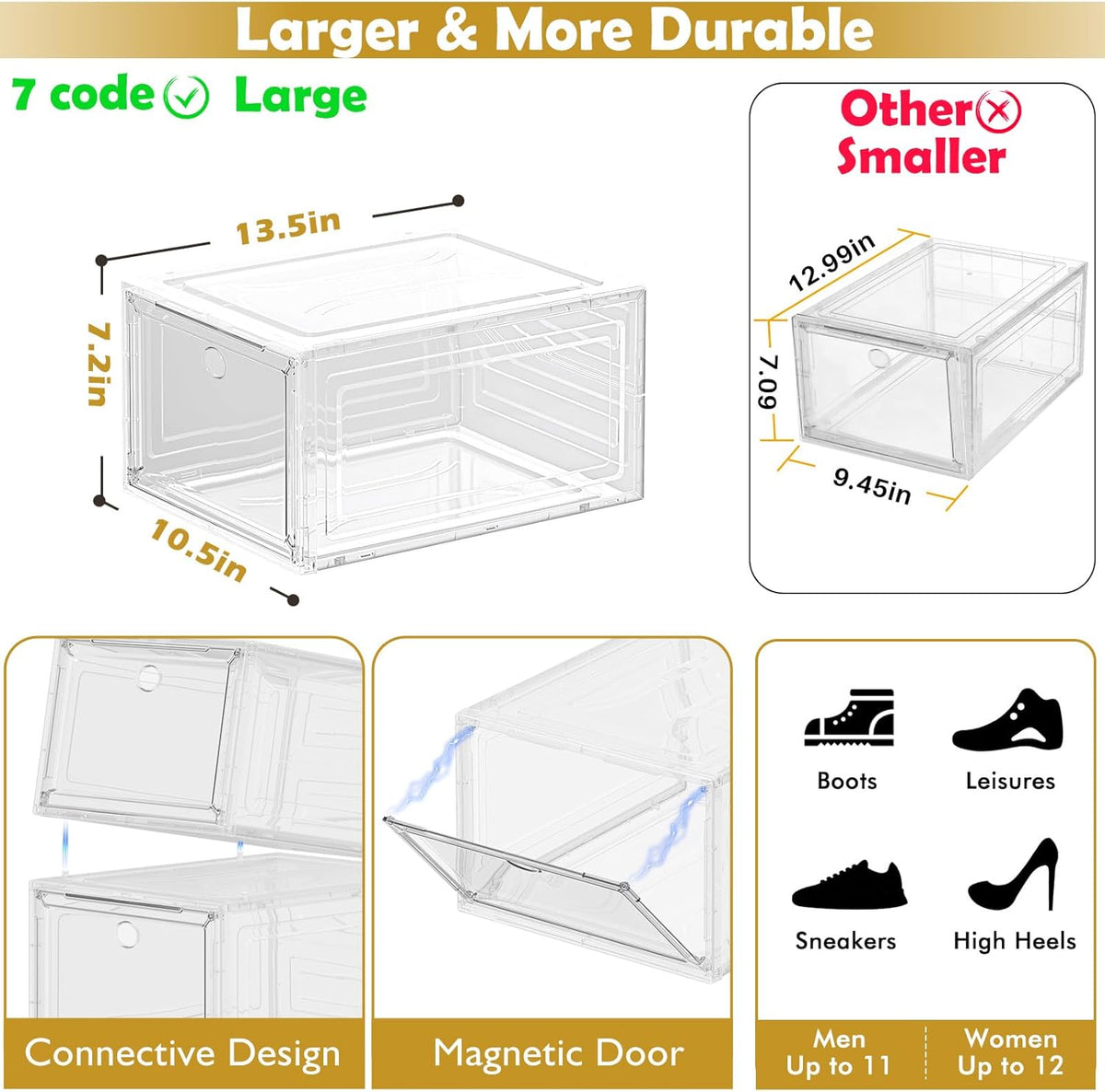 12 Pack Shoe Organizer, Stackable Shoe Storage Boxes with Magnetic Door