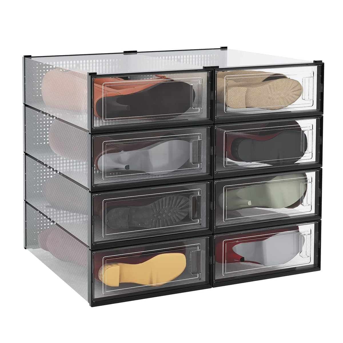 4-Piece Extra Large Boot and Shoe Storage Boxes, Stackable Clear Plastic Shoe Organizer, Space-Saving Shoe Boxes for Boots, Sneakers, and High Heels, Clear