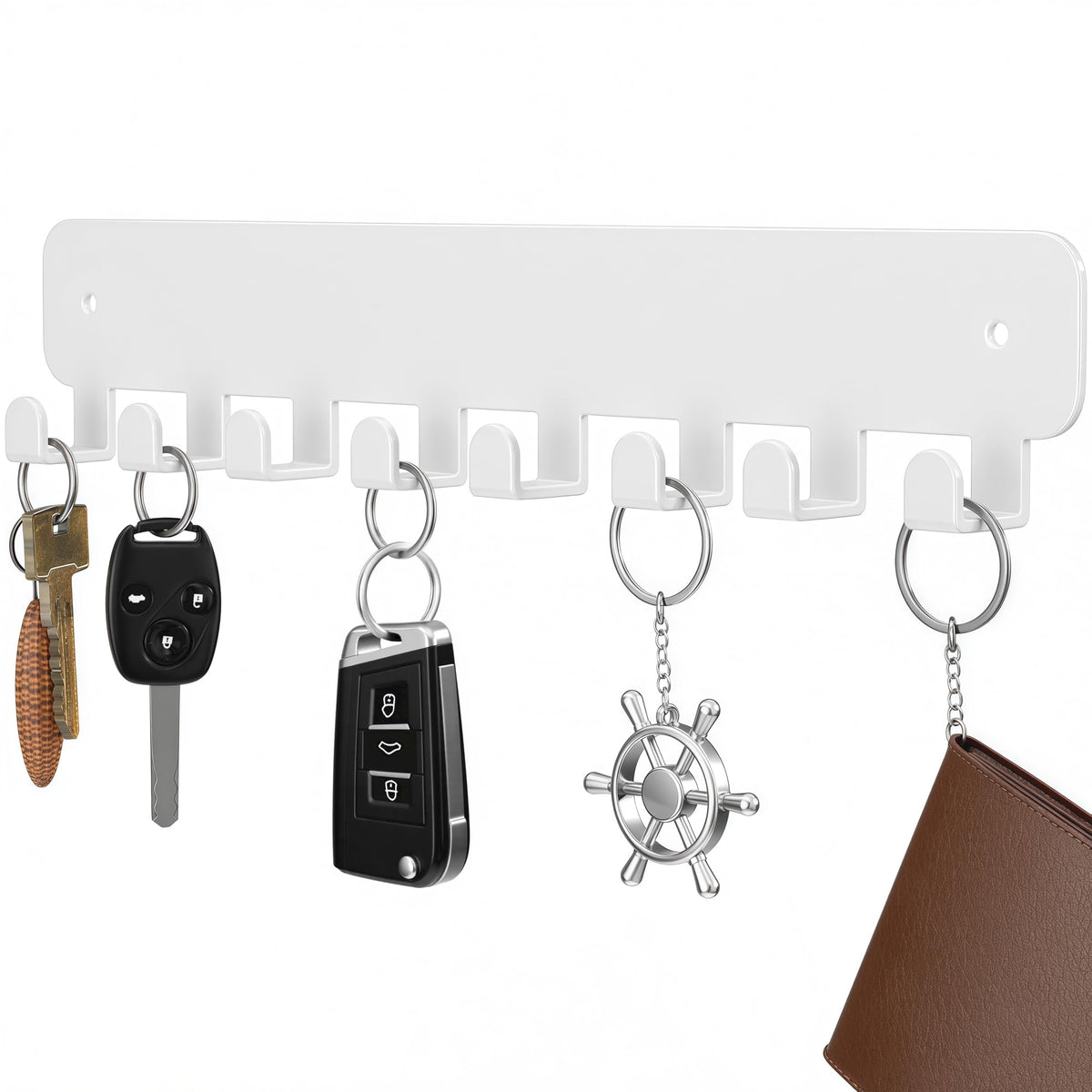pickpiff Key Holder Wall Mount, Adhesive Key Rack with 8 Hooks Hanger for Car Key Ring, Metal Key Chain Organizer, Black 2 Pack