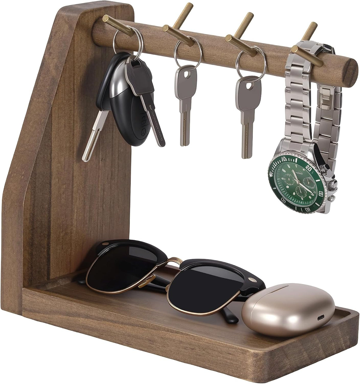 Key Tray with 7 Hooks for Keys and Jewelry, Fit Entryway Table