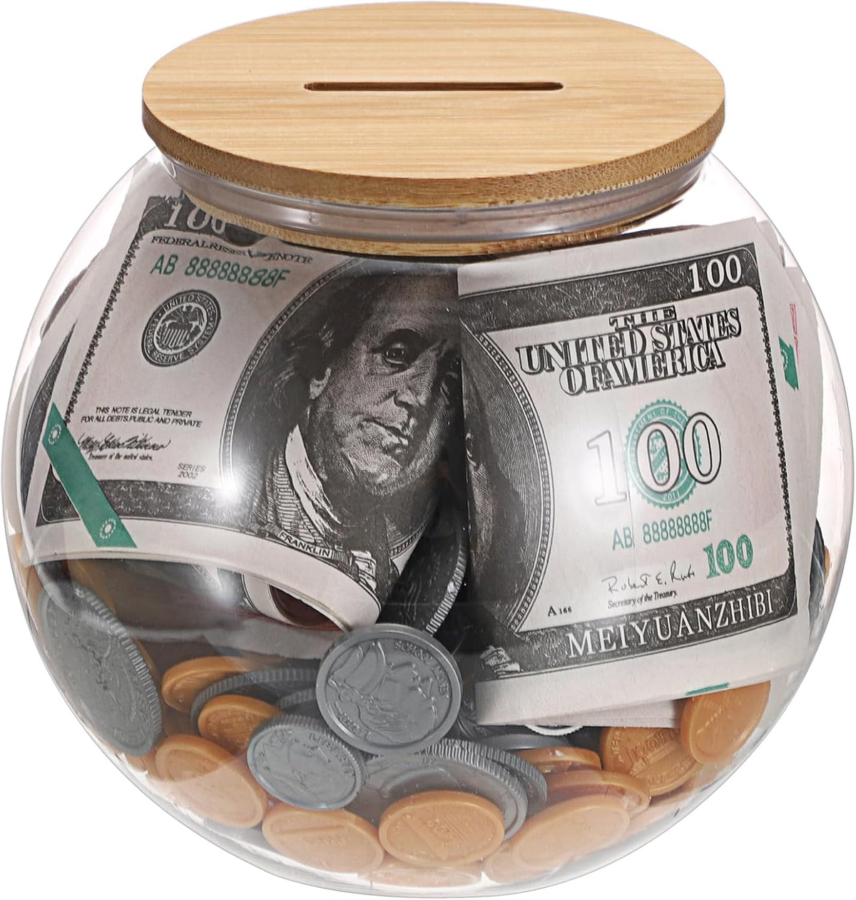 Laundry Room Coin Bank Jar with Money Slot and Wooden Lid for Adult