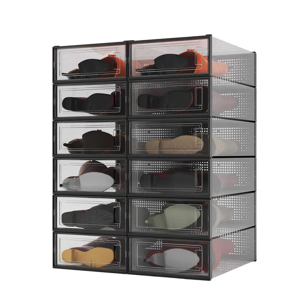 4-Piece Extra Large Boot and Shoe Storage Boxes, Stackable Clear Plastic Shoe Organizer, Space-Saving Shoe Boxes for Boots, Sneakers, and High Heels, Clear