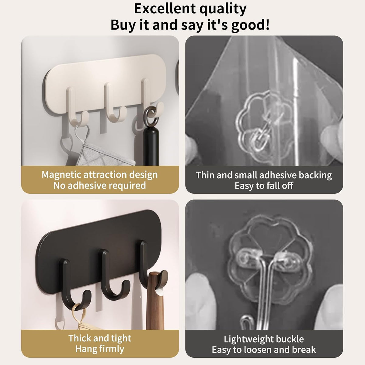 Cubit Co.Magnetic Key Holder with 3 Hooks - Strong Magnetic Hook for Refrigerator & Cabinet, Black or White, No Drill Space Saving Organizer for Kitchen, Entryway, Laundry Room (Black)