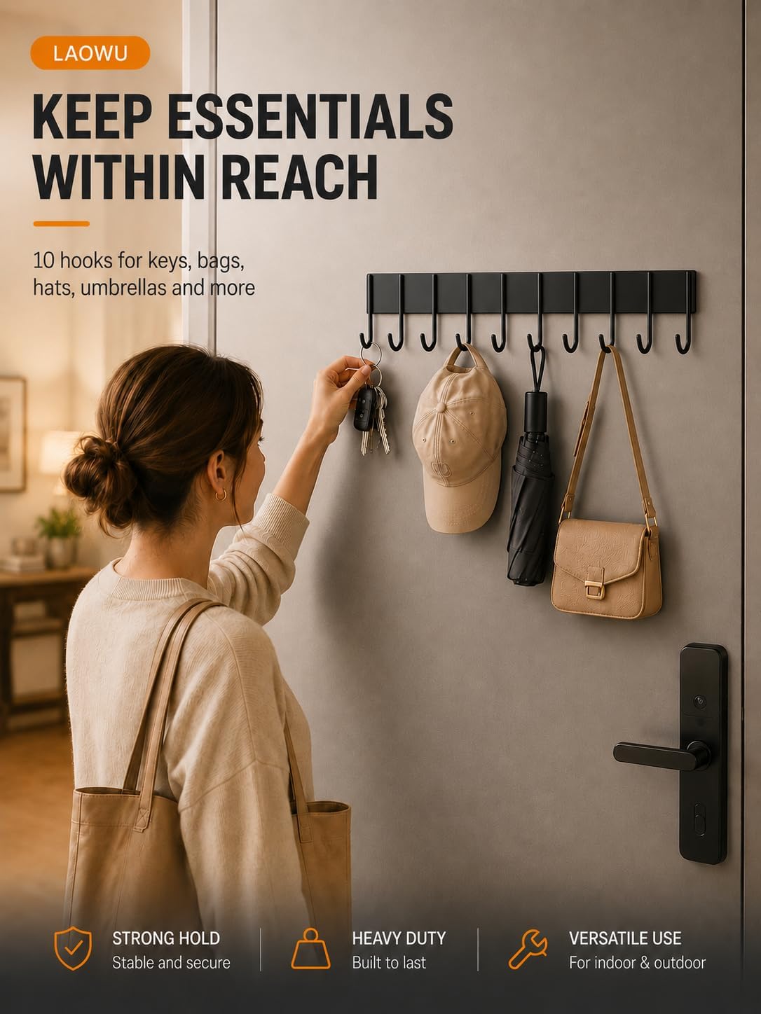 Magnetic Key Holder For Fridge With 10 Hooks, Magnetic Utensil Holder For Wall, Strong Magnetic Key Hanger Hooks Organizer, Magnent Key Rack For Kitchen Metal Door Garage Grill Tools Coat Towel Purse
